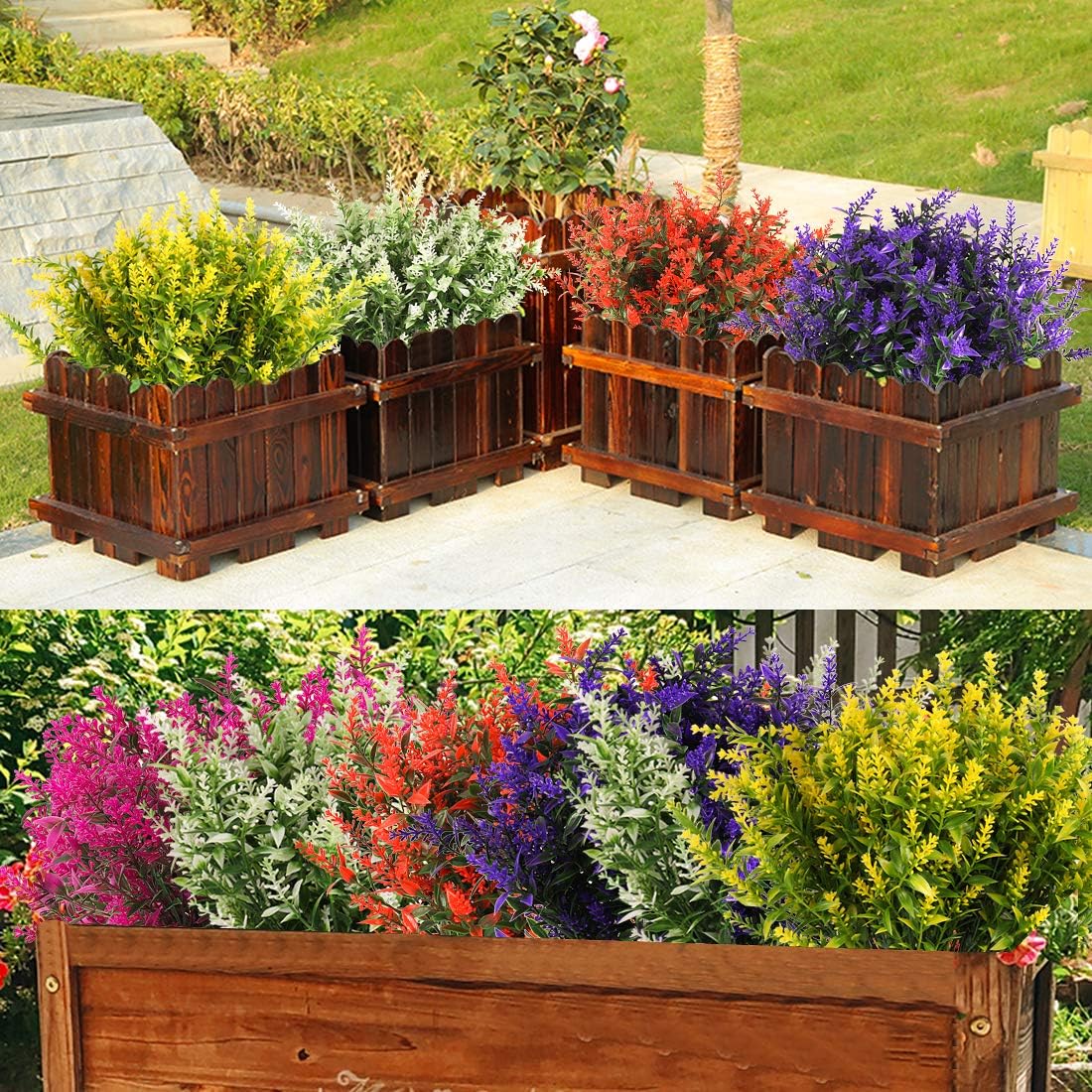 RECUTMS Artificial Greenery Lavender Fake Shrubs Flowers 8 Pcs UV Resistant
