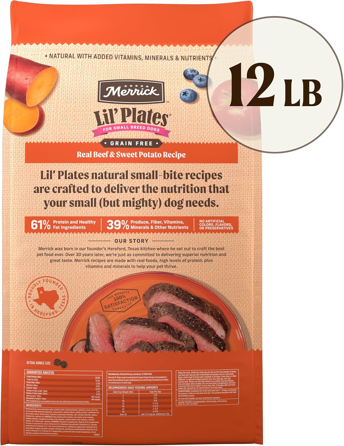 Merrick Lil’ Plates Premium Grain Free Dry Dog Food For Small Dogs, Real Texas Beef And Sweet Potato Kibble - 4.0 lb. Bag