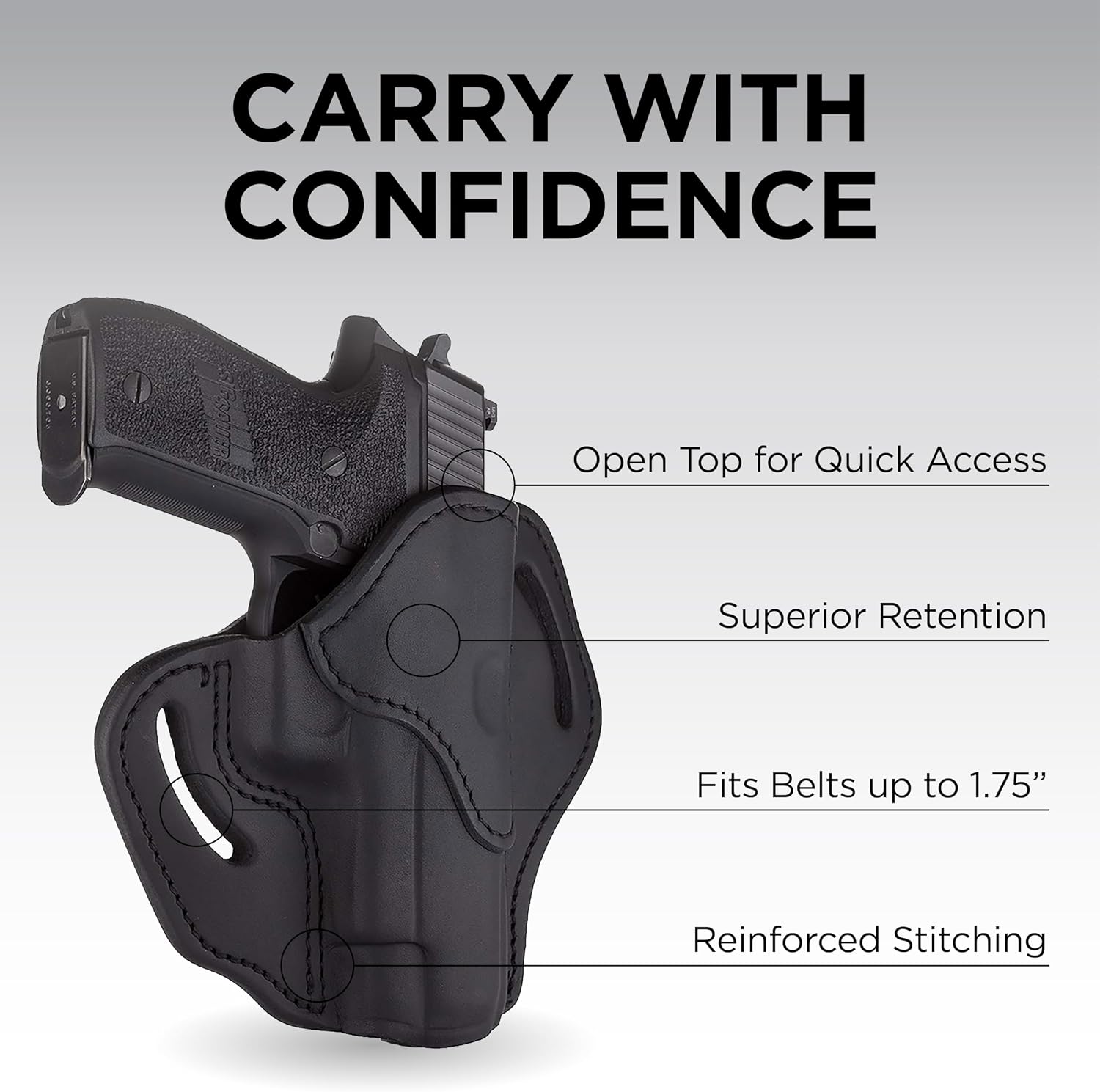 1791 Gunleather OWB Holster, Fits Sig P226, P220, P229, Beretta 92FS, VP9 | Right-handed leather gun holster also fits Beretta M9, Glock 17, 20, 21, 22, Springfield XD and 1911 with full rail
