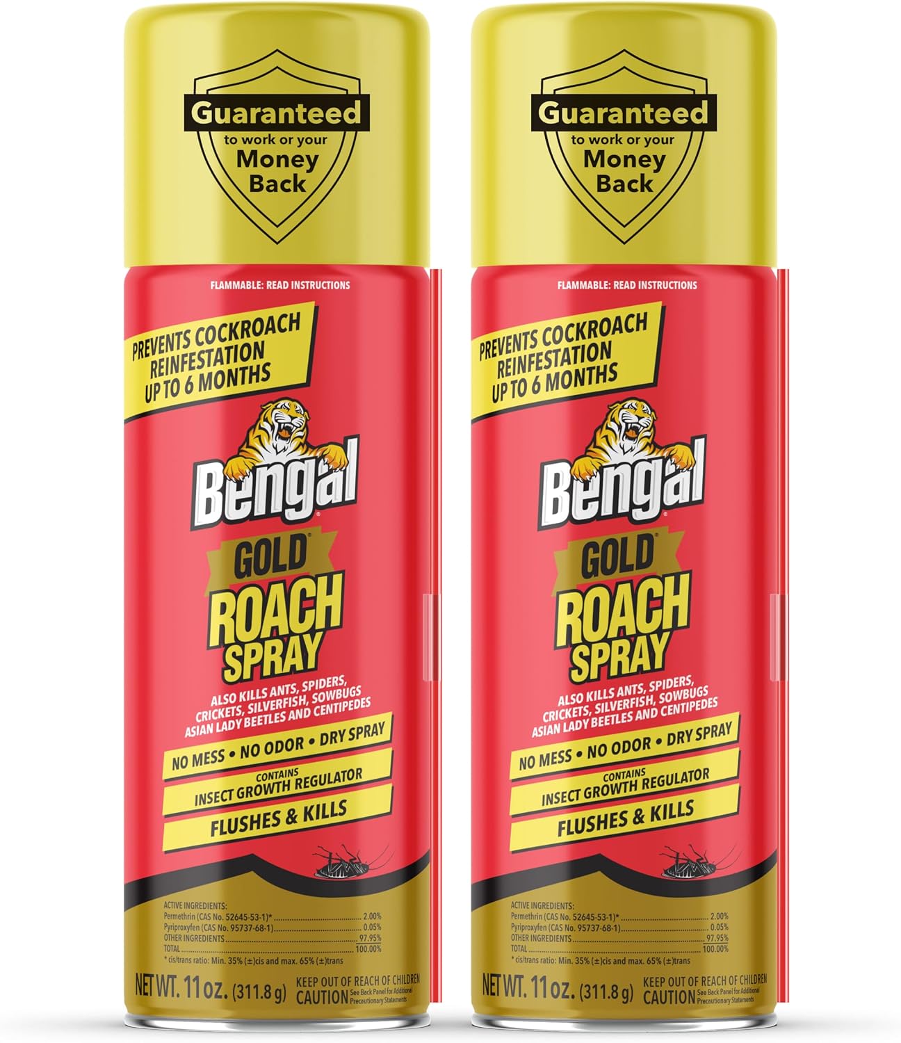 Bengal Gold Roach Spray - Prevents Reinfestation Up to 6 Months - 3 Pack | 11 oz - Odorless, Stain-Free Bug Spray for Home