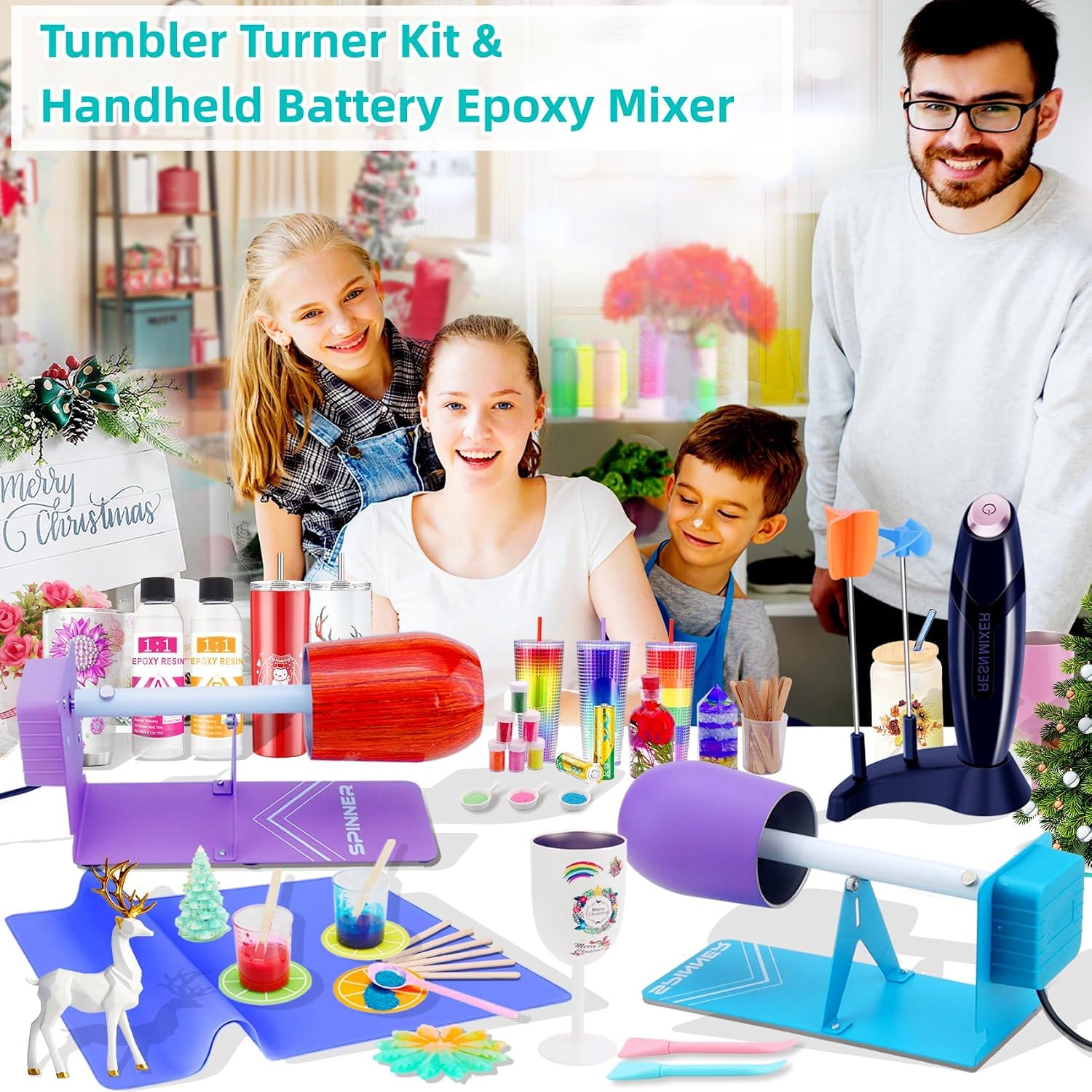 HXH Cup Turner for Crafts Tumbler,Tumbler Cup Spinner,Glitter Powder,Epoxy Resin kit for Tumblers for Beginners with Foam