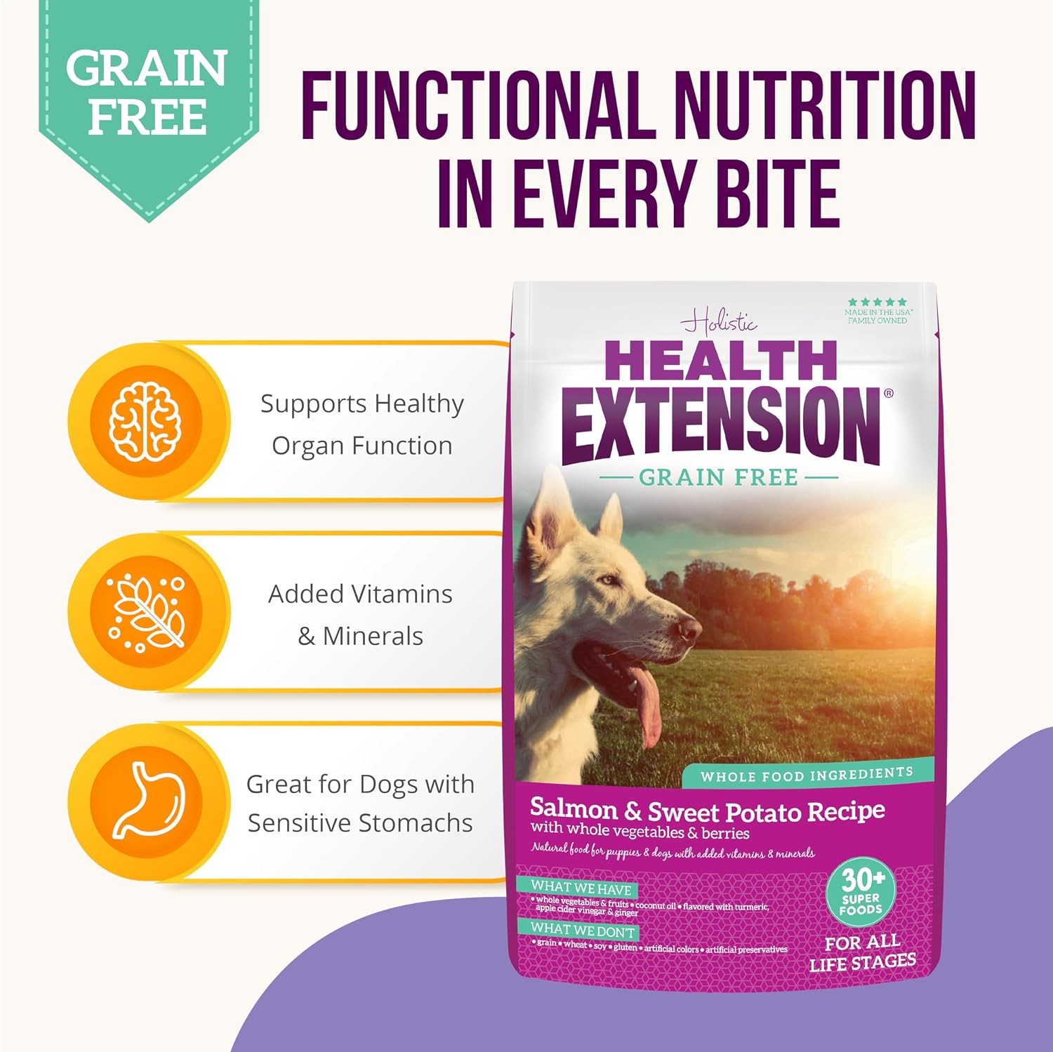 Health Extension Grain Free Venison & Sweet Potato Dry Dog Food - 30+ Superfoods and Probiotics for All Life Stages (10 lb)