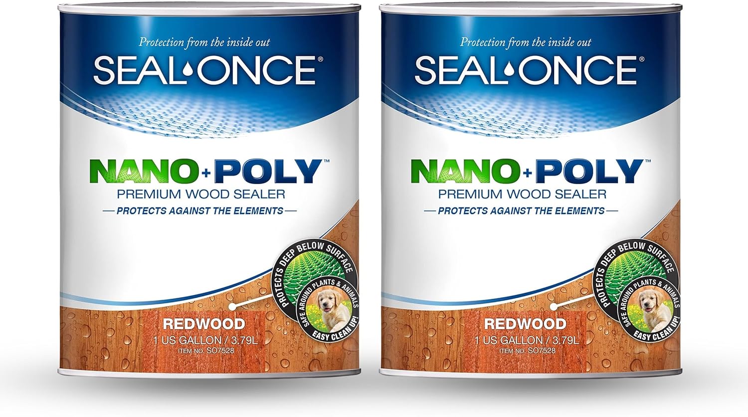 Seal-Once Nano+Poly Wood Sealer and Waterproofer, Clear, 1 Gallon | With Polyurethane, Water-based, Low-VOC, Waterproofer & Stain, For Decks, Fences & Log Homes