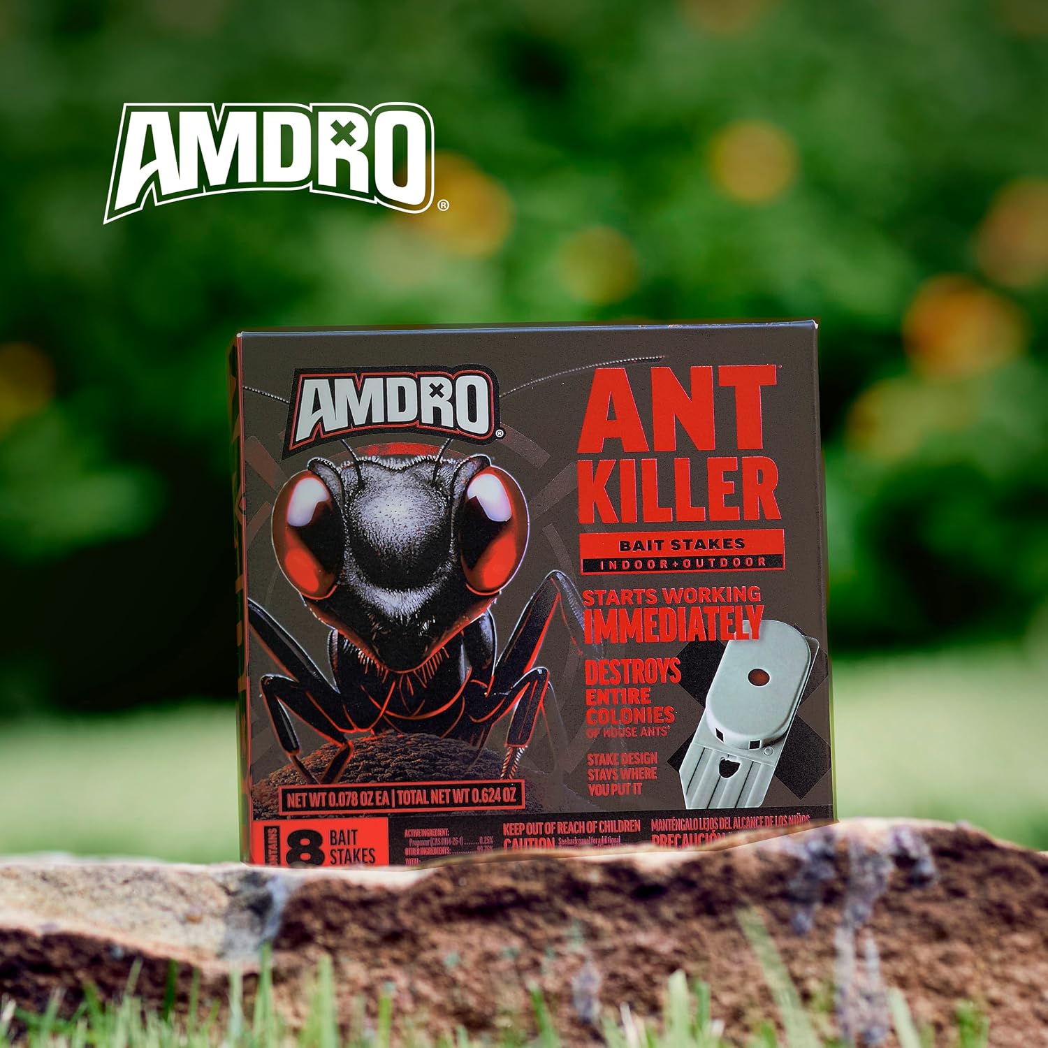 Amdro Ant Killer Bait Stations, 8-Pack Stakes- Indoor or Outdoor Use, Kills the Queen & the Entire Colony | Ready-to-use, pre-filled