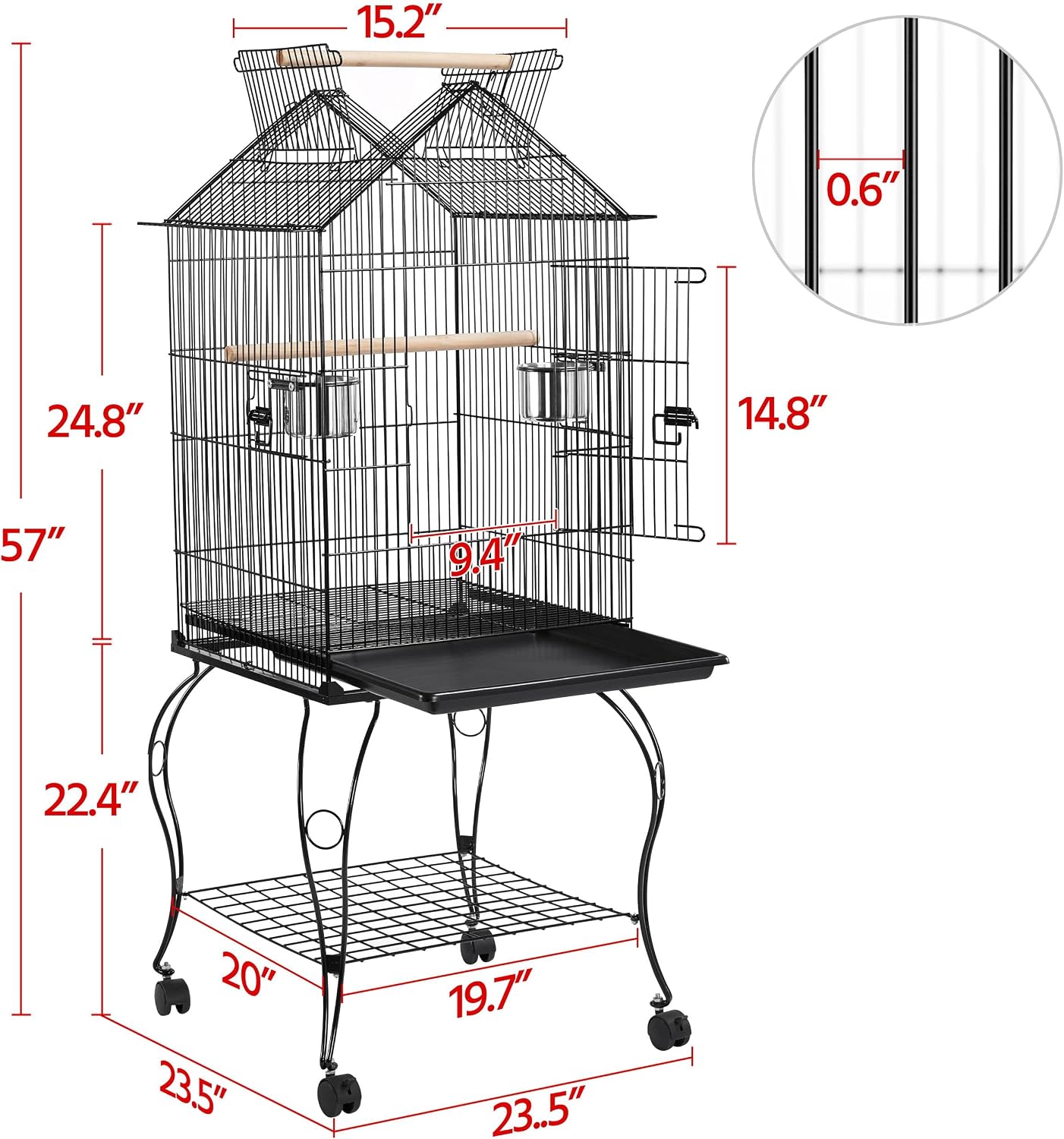 Yaheetech 57" Open Top Bird Cage with Detachable Rolling Stand & Storage Shelf, Parrot Cage for Cockatiels, Quaker, Conures