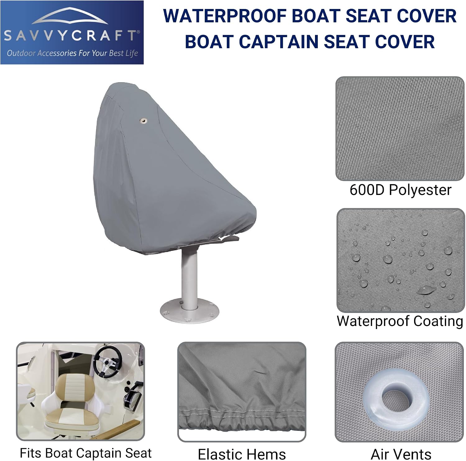 SavvyCraft Waterproof Pontoon Lounge Seat Cover Marine Grade 23"Dx60"Wx30"H