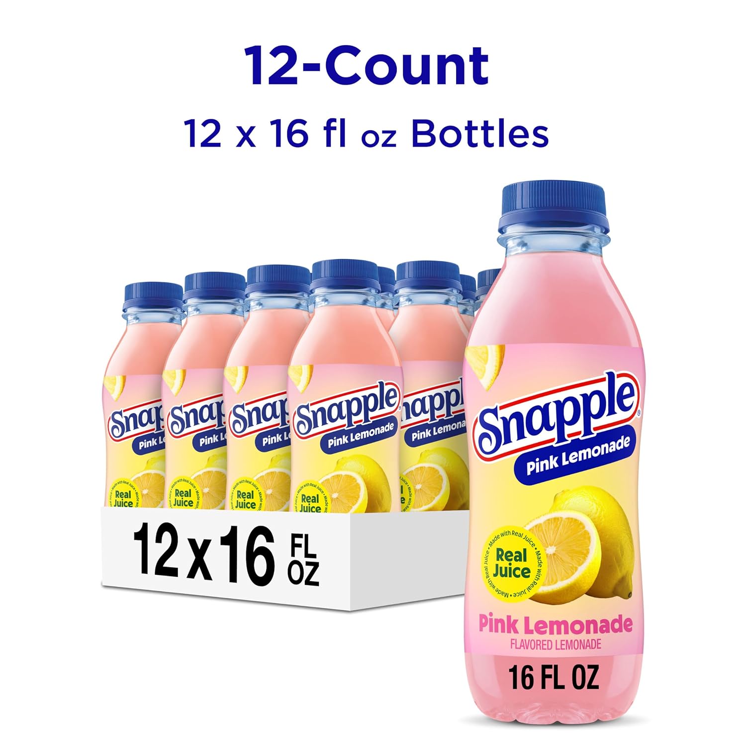 Snapple Apple Juice Drink, 16 Fl Oz Recycled Plastic Bottle, All Natural, No Artificial Flavors Or Sweeteners, Gluten-free, Contains 10% Real Juice 12 Pack