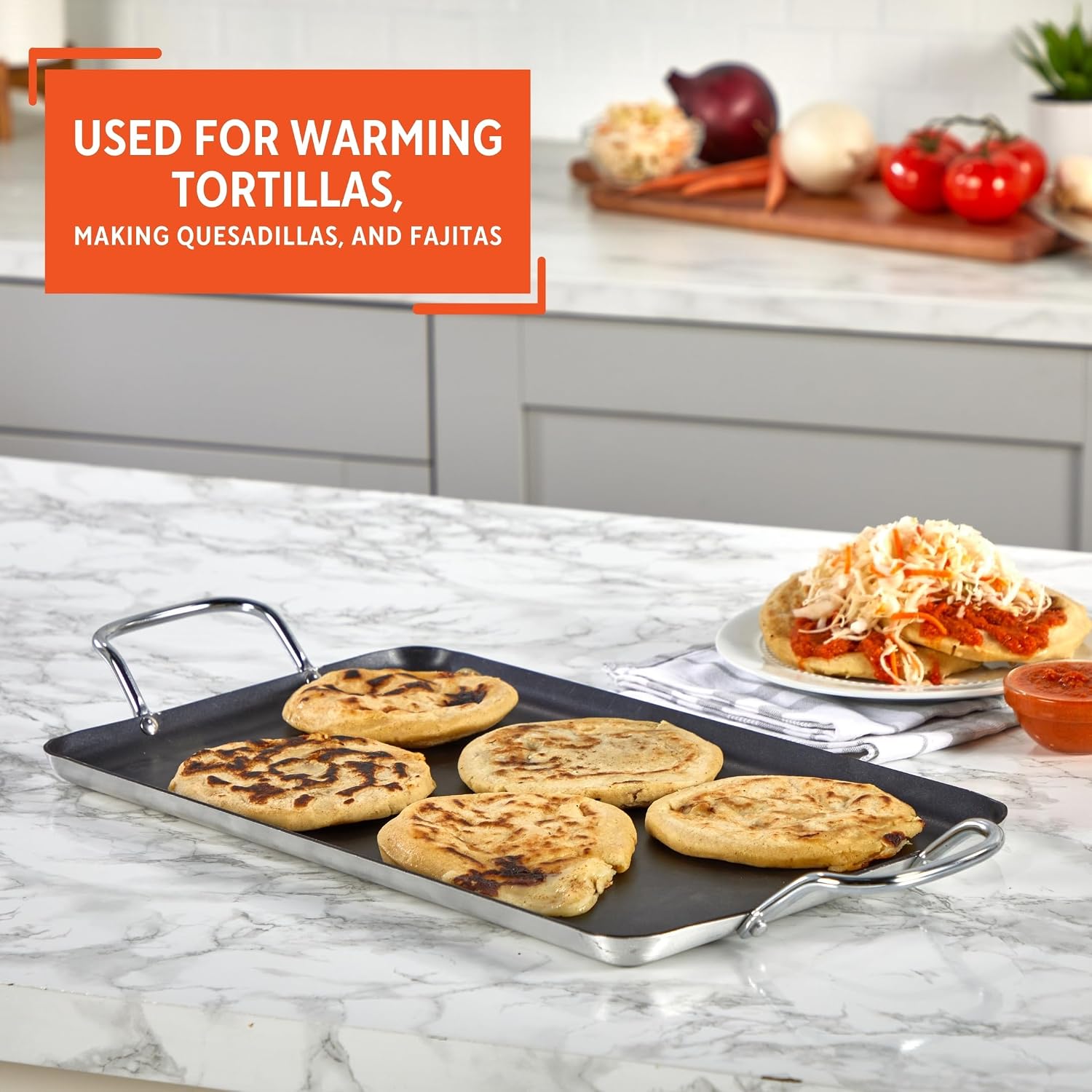 Imusa Double Burner Griddle Non-Stick 20-Inch, Black | Nonstick Coated Surface, Dual Side Handles, Ideal for Breakfast Foods, Perfect for Gatherings