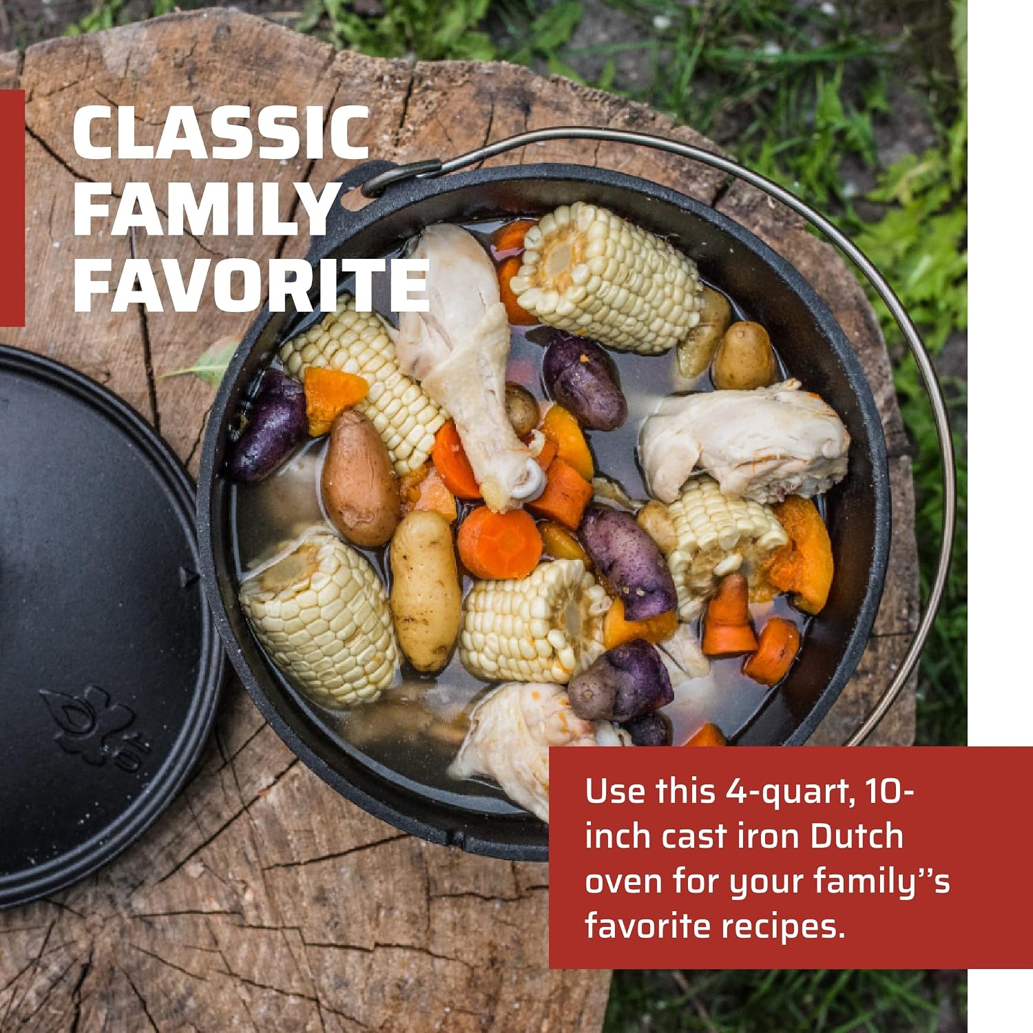 Camp Chef SDO10 10" Cast Iron Dutch Oven with Lid, Pre-Seasoned