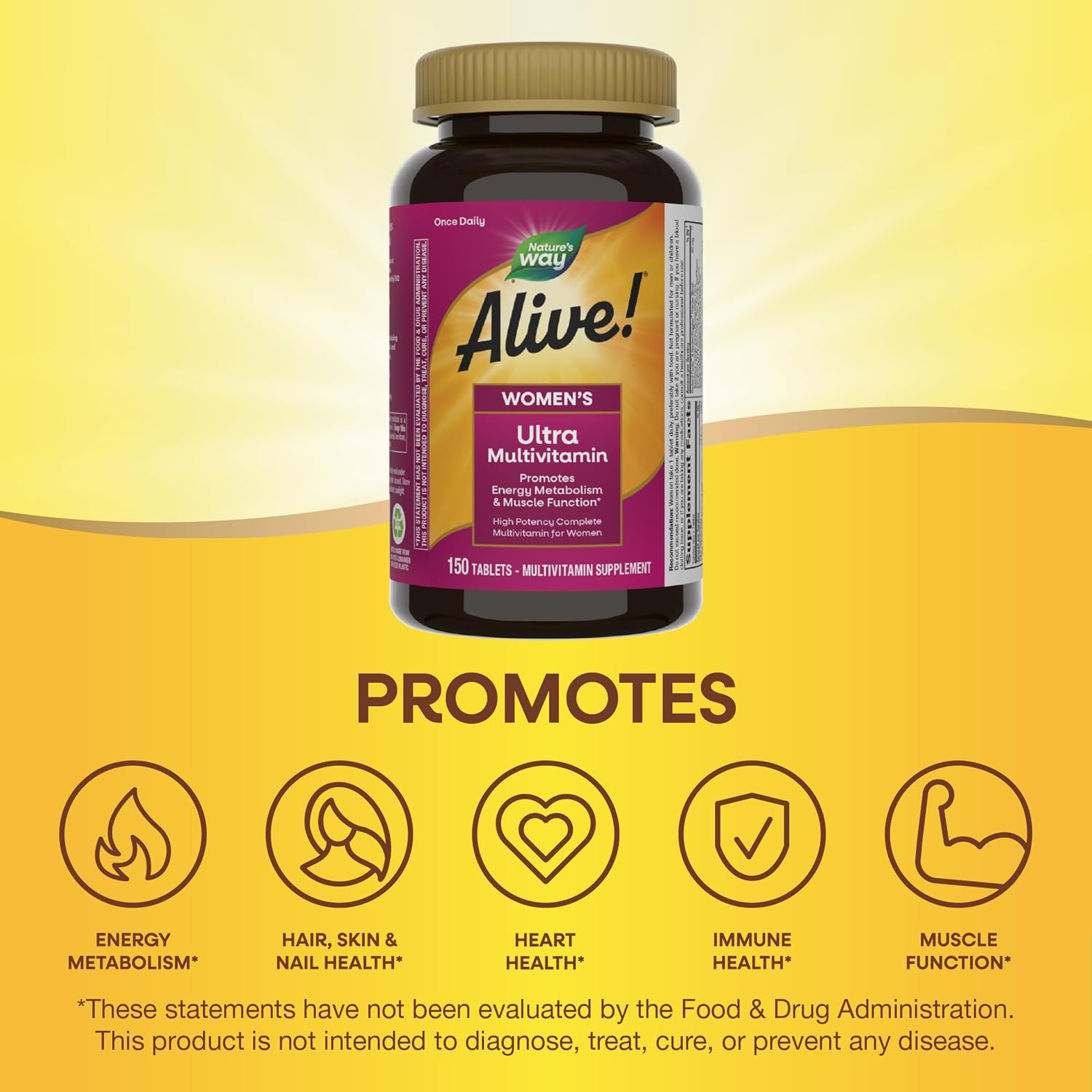 Nature's Way Alive! Women's Ultra Multivitamin, High Potency, 60 ct | Complete Daily Women's Vitamins, Promotes Energy Metabolism and Muscle Function*, Vitamin A, C, D, Methylated B12