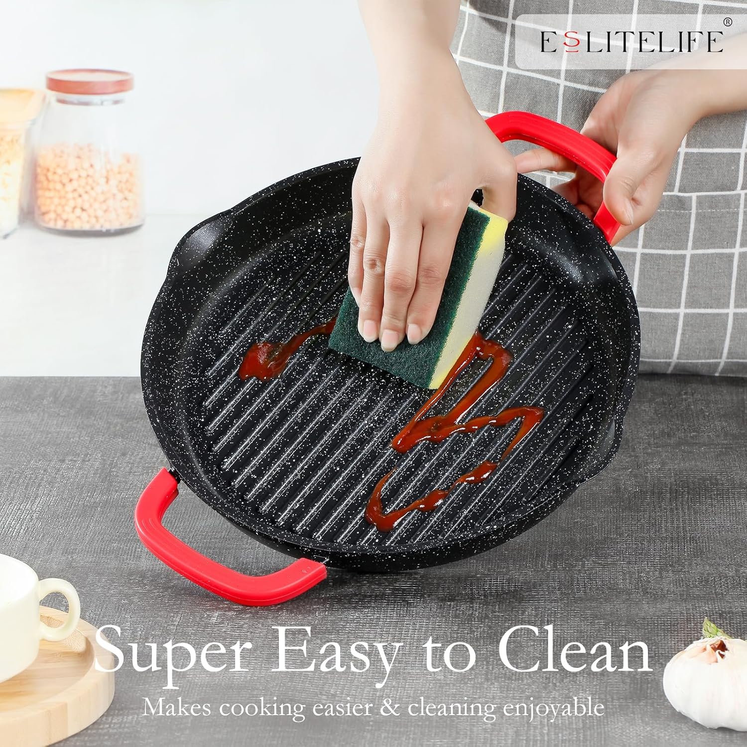 ESLITE LIFE Nonstick Grill Pan for Stove Tops, Versatile Griddle with Pour Spouts