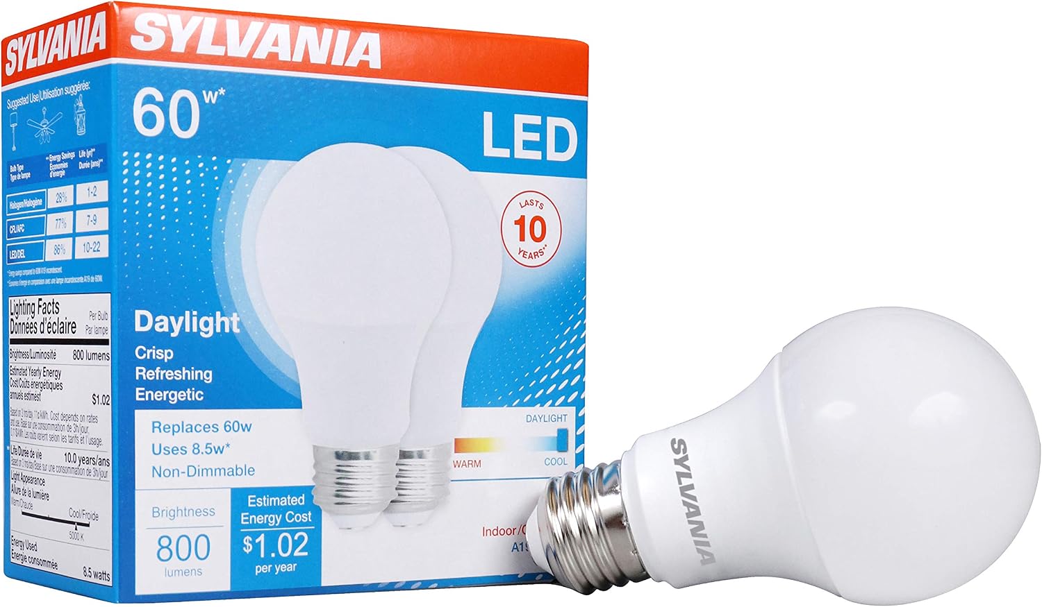 Sylvania LED A19 Light Bulb, 100W = 14W, Non-Dimmable, Frosted Finish, 1500 Lumens, 2700K, Soft White - 4 Pack (78101)