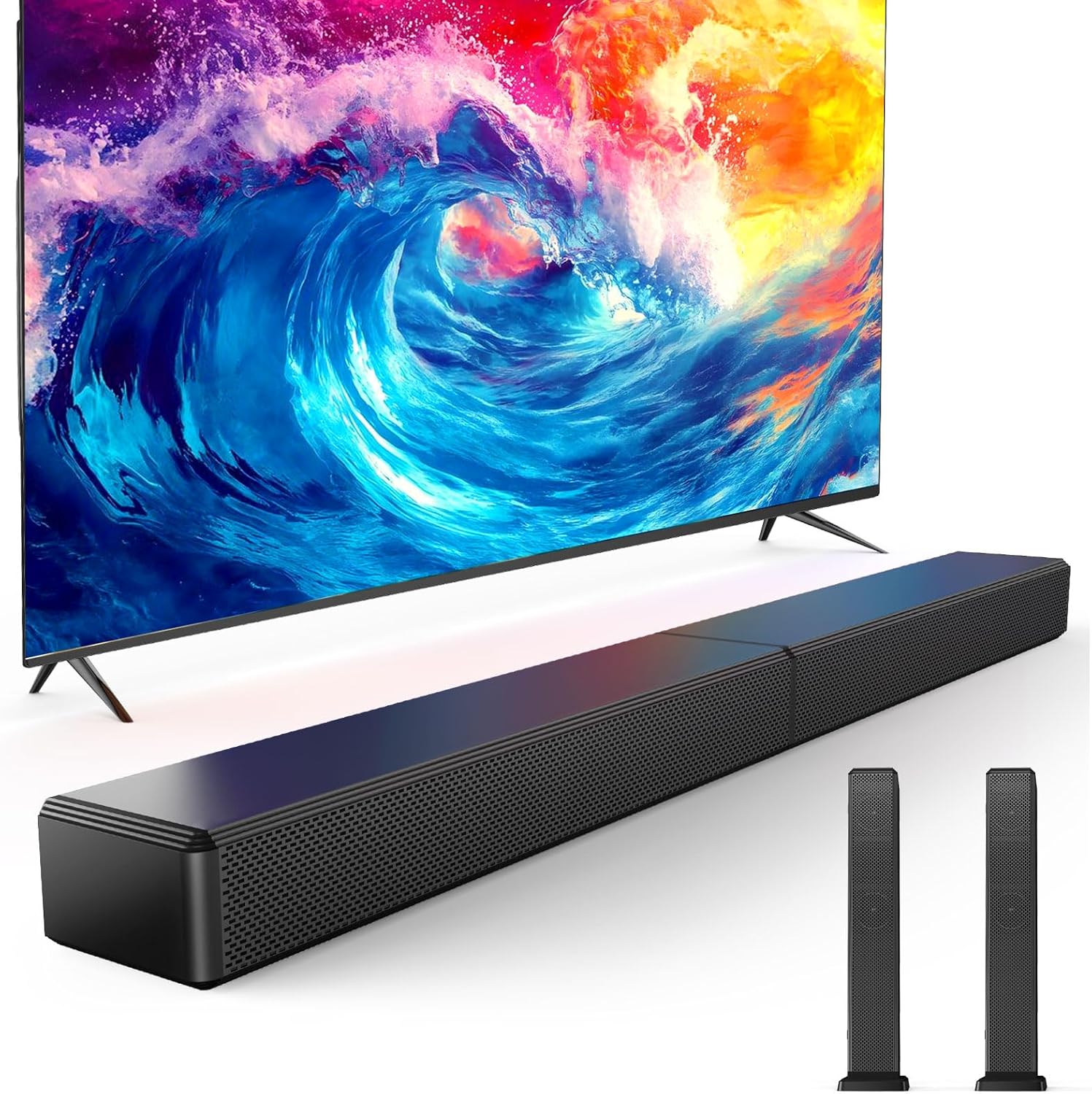 2.0 ch 100W Sound Bar for Smart TV, 2-in-1 Detachable Bluetooth 5.3 Speaker with 3 EQ Modes & Adjustable Bass - Home Theater Audio for Movies, Gaming