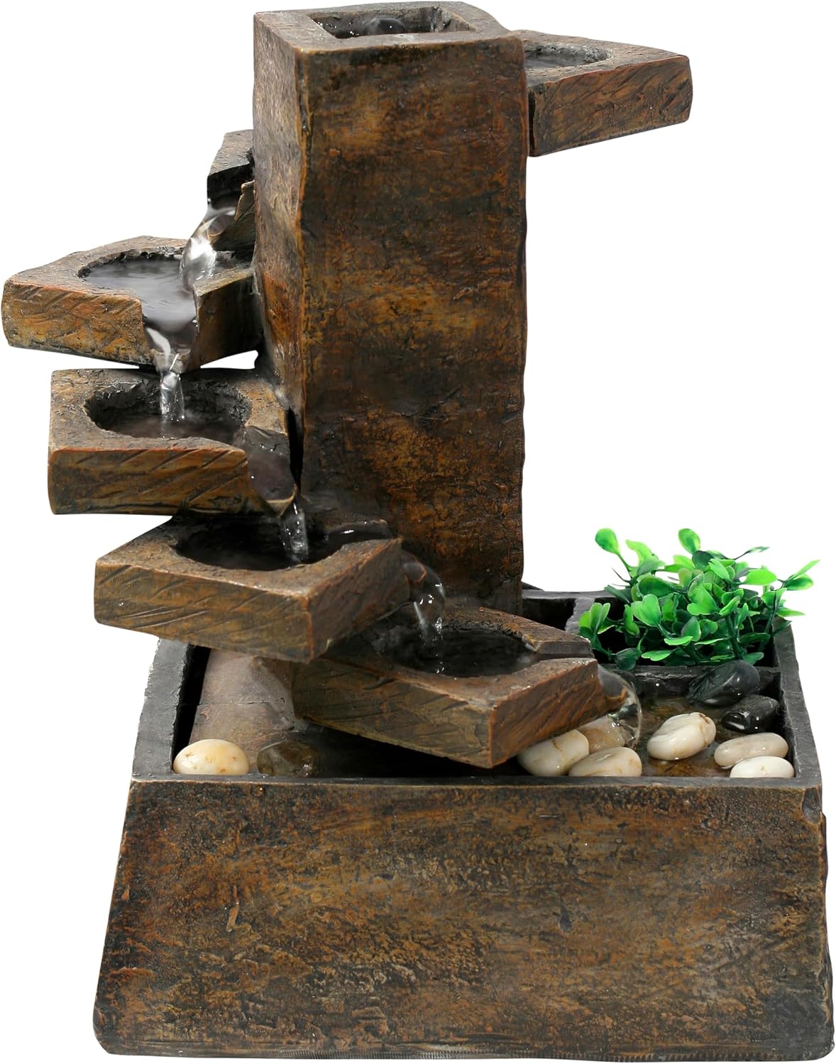 Alpine Corporation WIN1138 13" Indoor Tabletop Tiering Bowls Water Fountain with LED Lights – Cascading Water Feature for Home, Office, Meditation, and Relaxation, Dark Gray