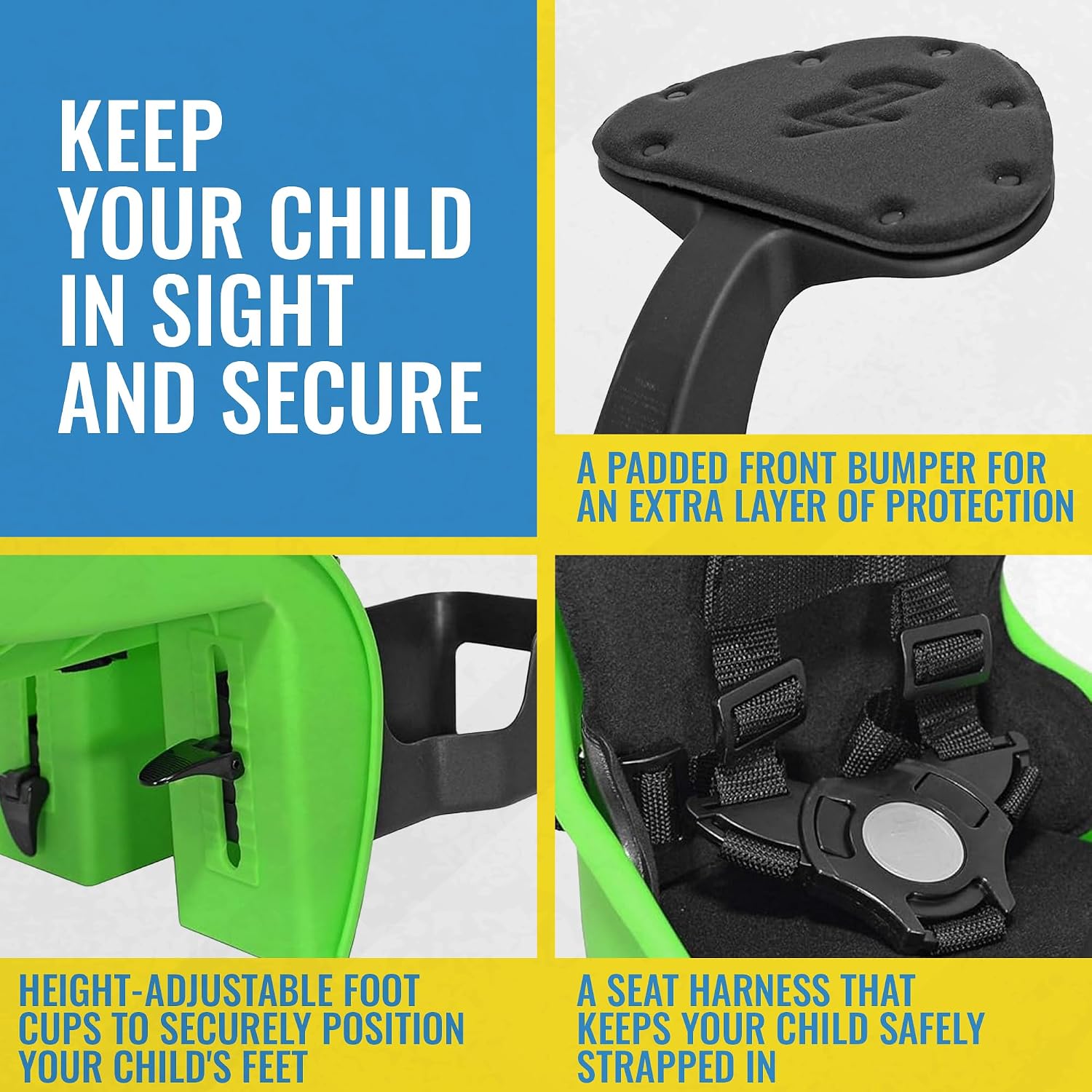 KaZAM Front-Mounted Child Bike Seat – Kangaroo & Wallaby Models with Padded Front Bumper/Dashboard
