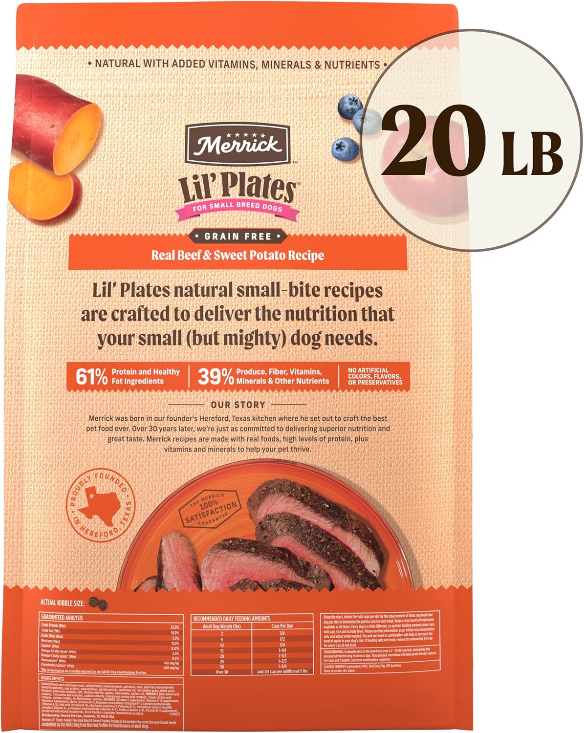 Merrick Lil’ Plates Premium Grain Free Dry Dog Food For Small Dogs, Real Texas Beef And Sweet Potato Kibble - 4.0 lb. Bag