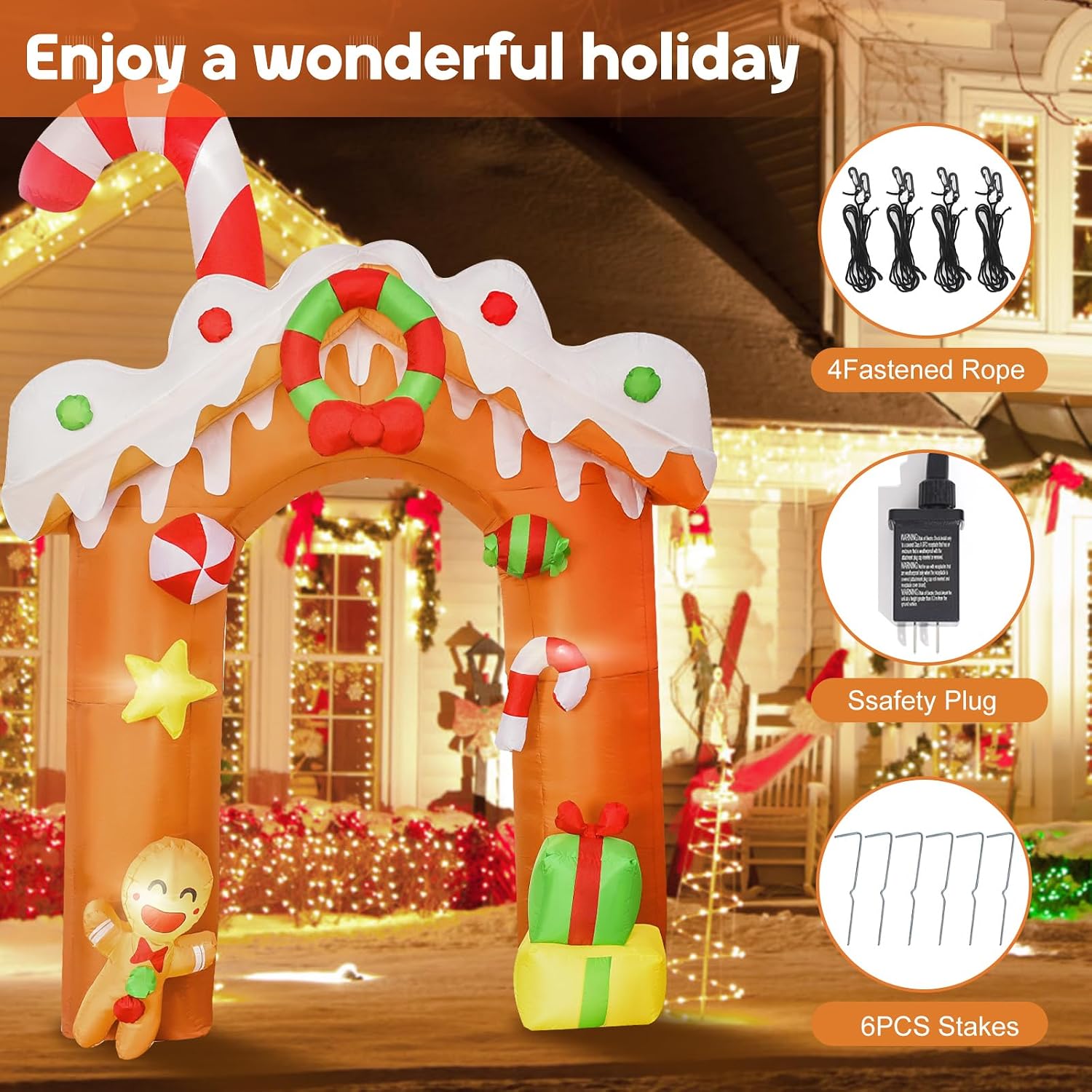 6.5FT H Animated Christmas Inflatable Tree with Santa Claus Chased by Dog Build-in LED Lights Funny Inflatable Dog Chasing Santa Claus,Blow Up Christmas Indoor Outdoor Decor