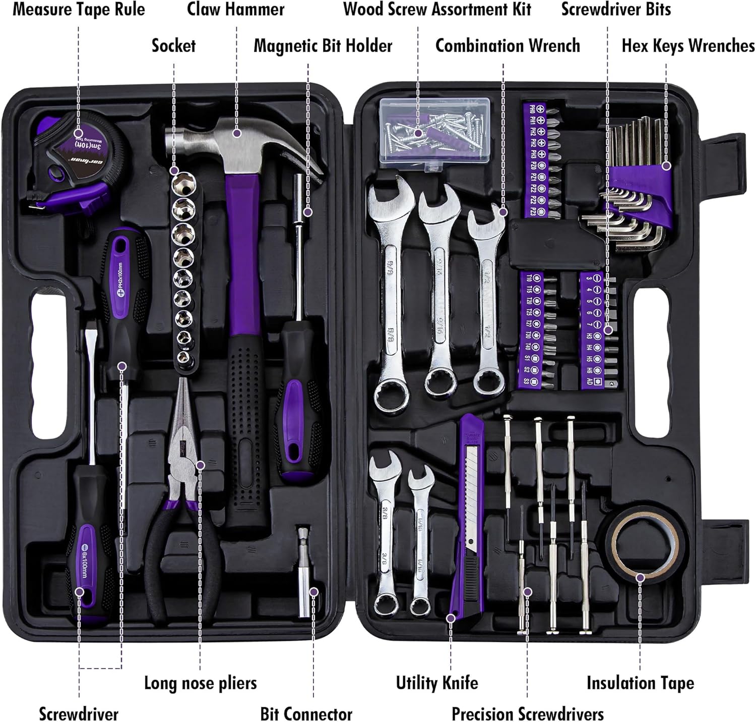 CARTMAN 148-Piece Automotive And Household Tool Set, Blue Repair Kit Case