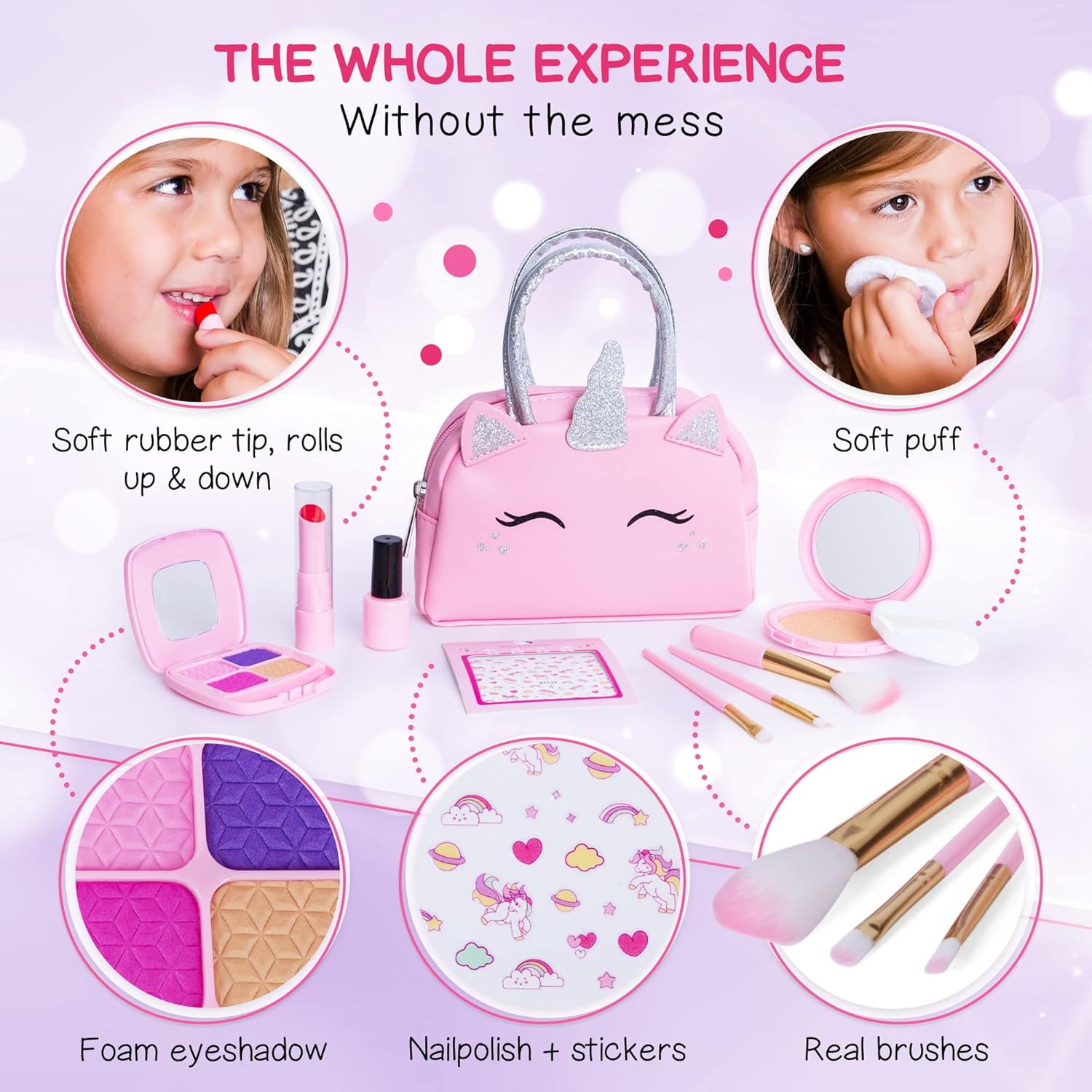 Kids Real Makeup Kit with Unicorn Purse Non Toxic Washable Make Up Set