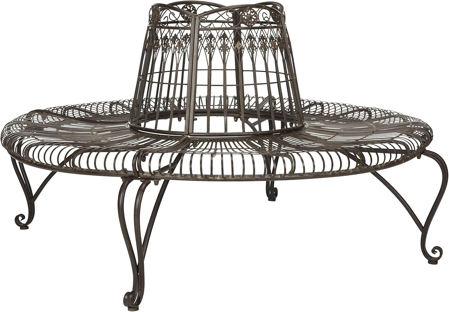 SAFAVIEH Outdoor - Ally Iron Tree Bench - Rustic Brown Iron Metal - Curved Scrollwork Garden Design - Ideal for Patio, Deck, Porch, Garden, 17.5" Seat Height (PAT5019A)
