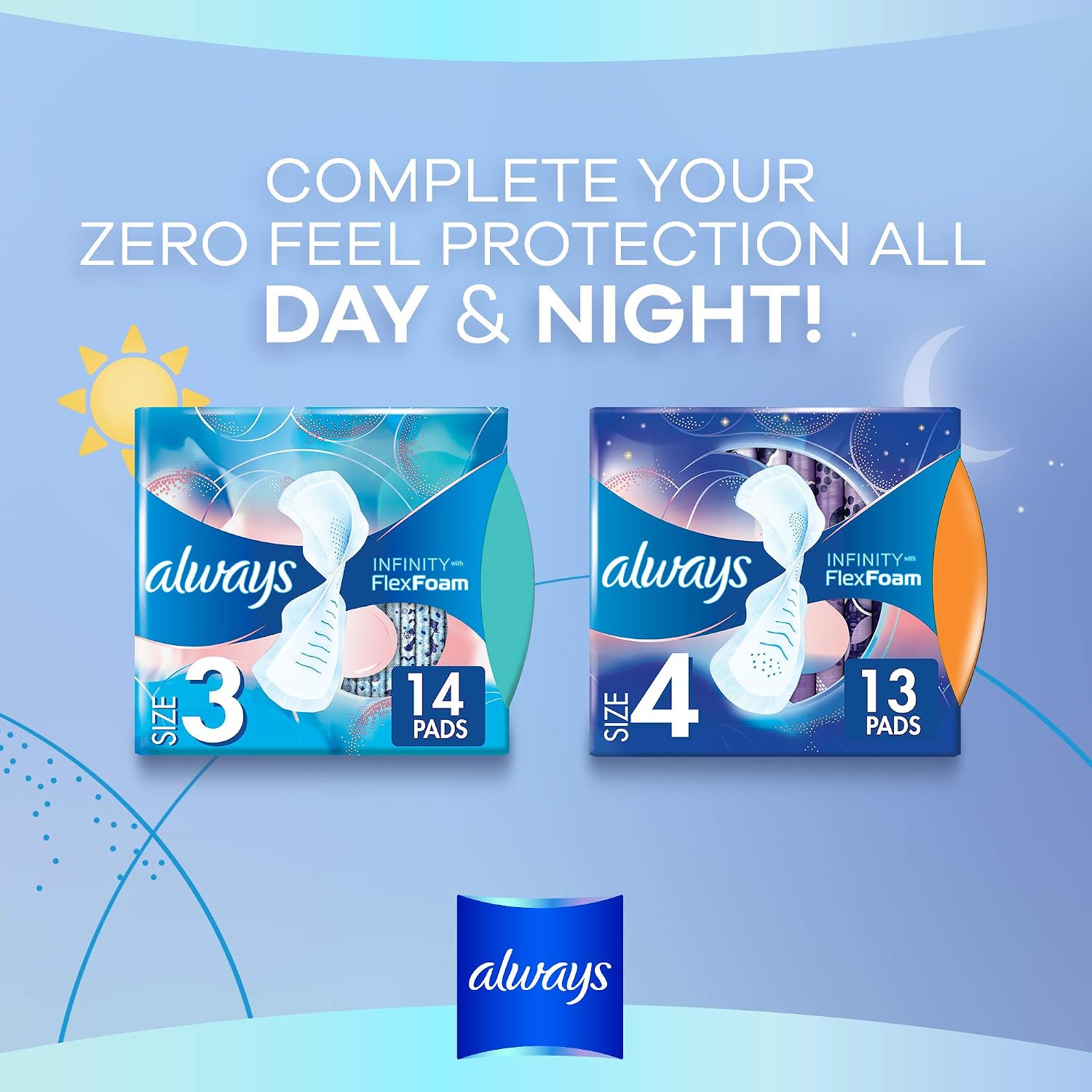 Always Infinity Feminine Pads for Women, Size 3, Extra Heavy Flow, with Wings, Unscented, 28 CT