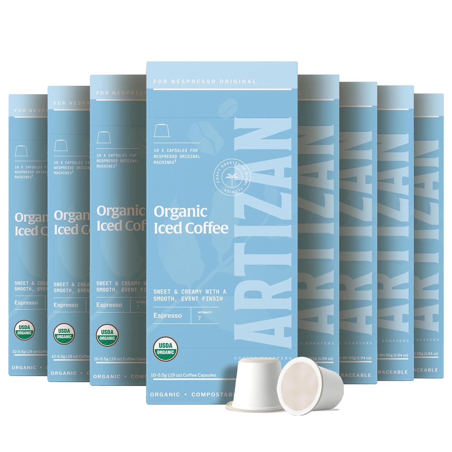 Artizan Coffee USDA Organic Espresso Coffee Capsules For Nespresso Original | Signature Blend Variety | 40 Compatible Compostable Pods