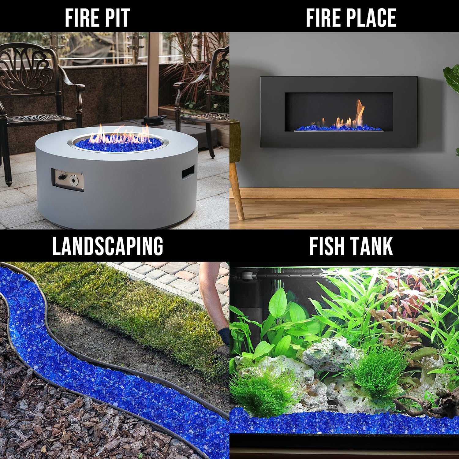 Skyflame 1/4" Pacific Blue Regular Fire Glass for Fire Pit Fireplace