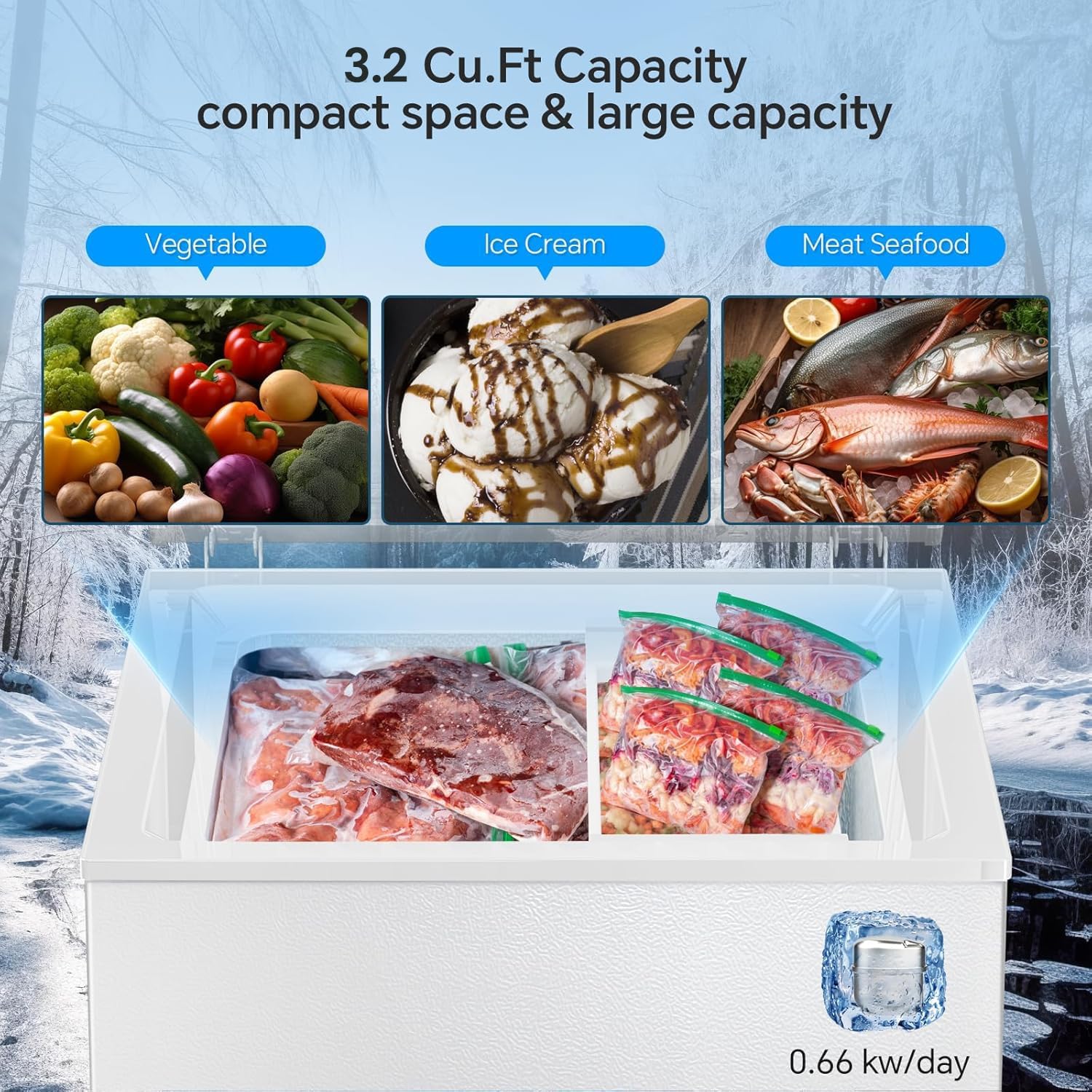 Kismile 7.0 Cubic Feet Chest Freezer, Deep Freezer for Home, Black
