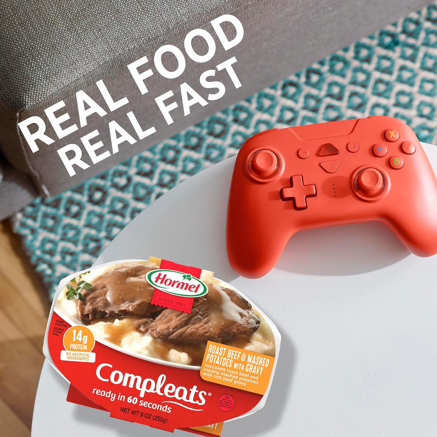 HORMEL COMPLEATS Tender Beef With Mashed Potatoes & Gravy Microwave Tray, 9 oz. (6 Pack) | Heat and Eat, Microwave Meals, Prepared Foods