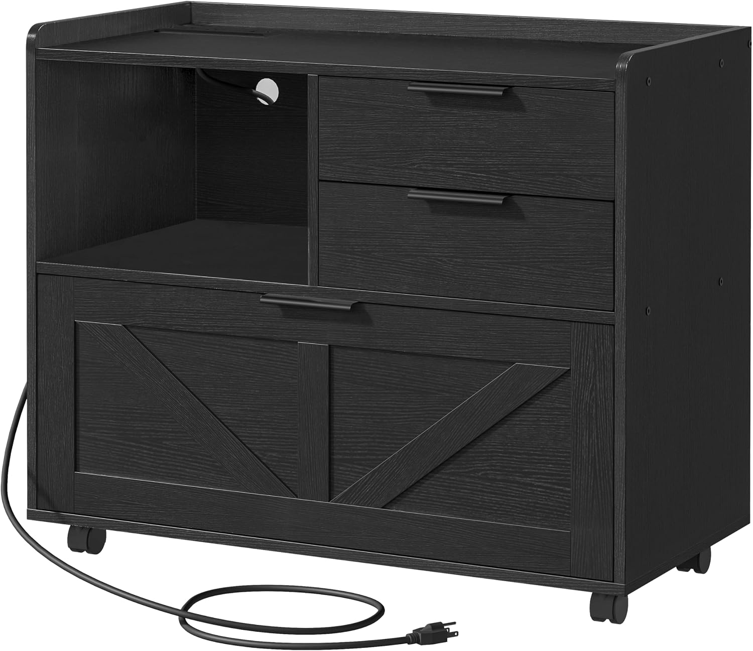 HOOBRO Lateral File Cabinet, Wooden Office Storage Drawers with Charging Station, Filing Cabinet for Home Office, A4/Letter/Legal-Sized Files, Printer Stand with Open Storage Spaces, White WT37UWJ01