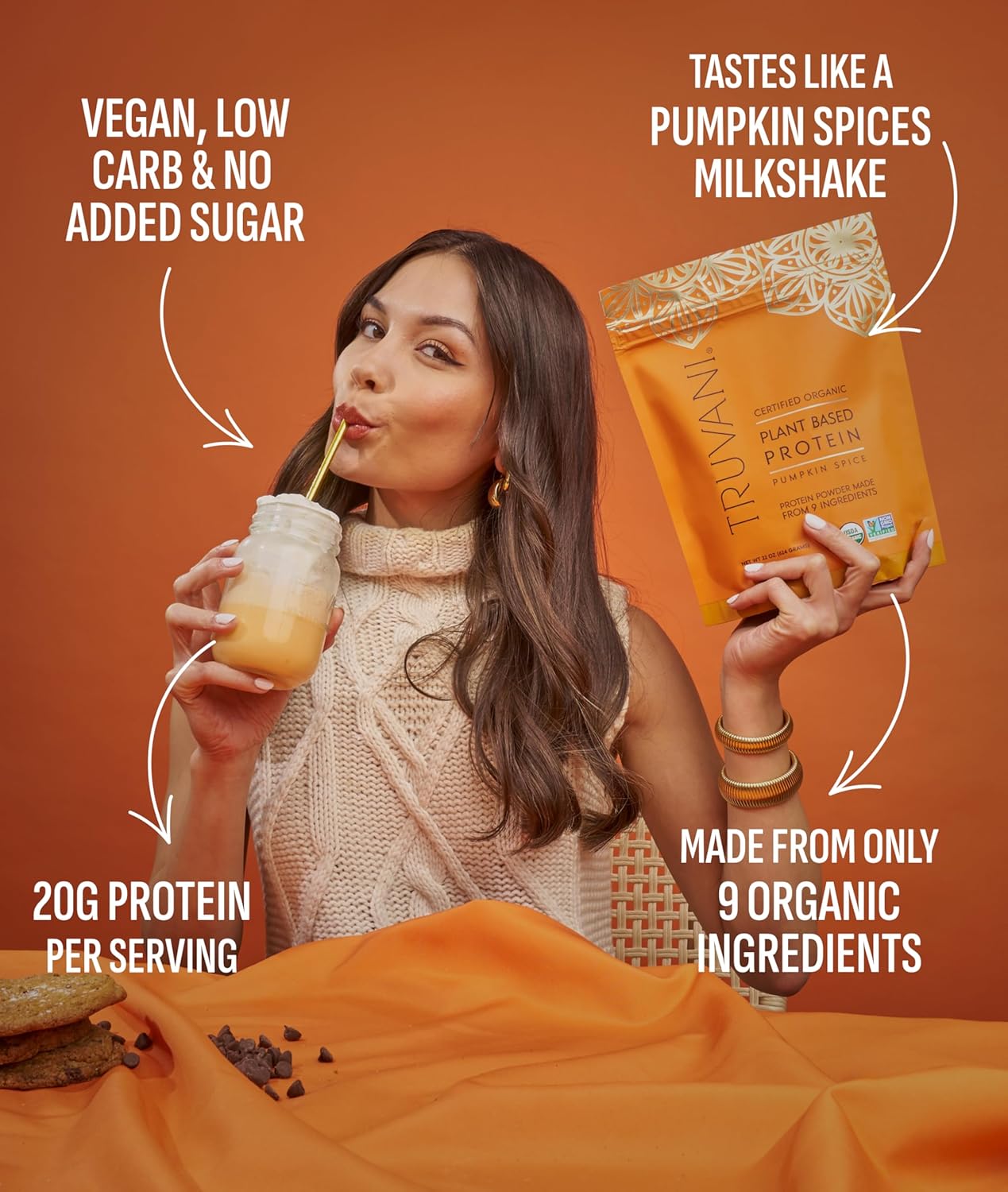 Truvani Organic Plant Based Protein Powder | Chocolate Peanut Butter