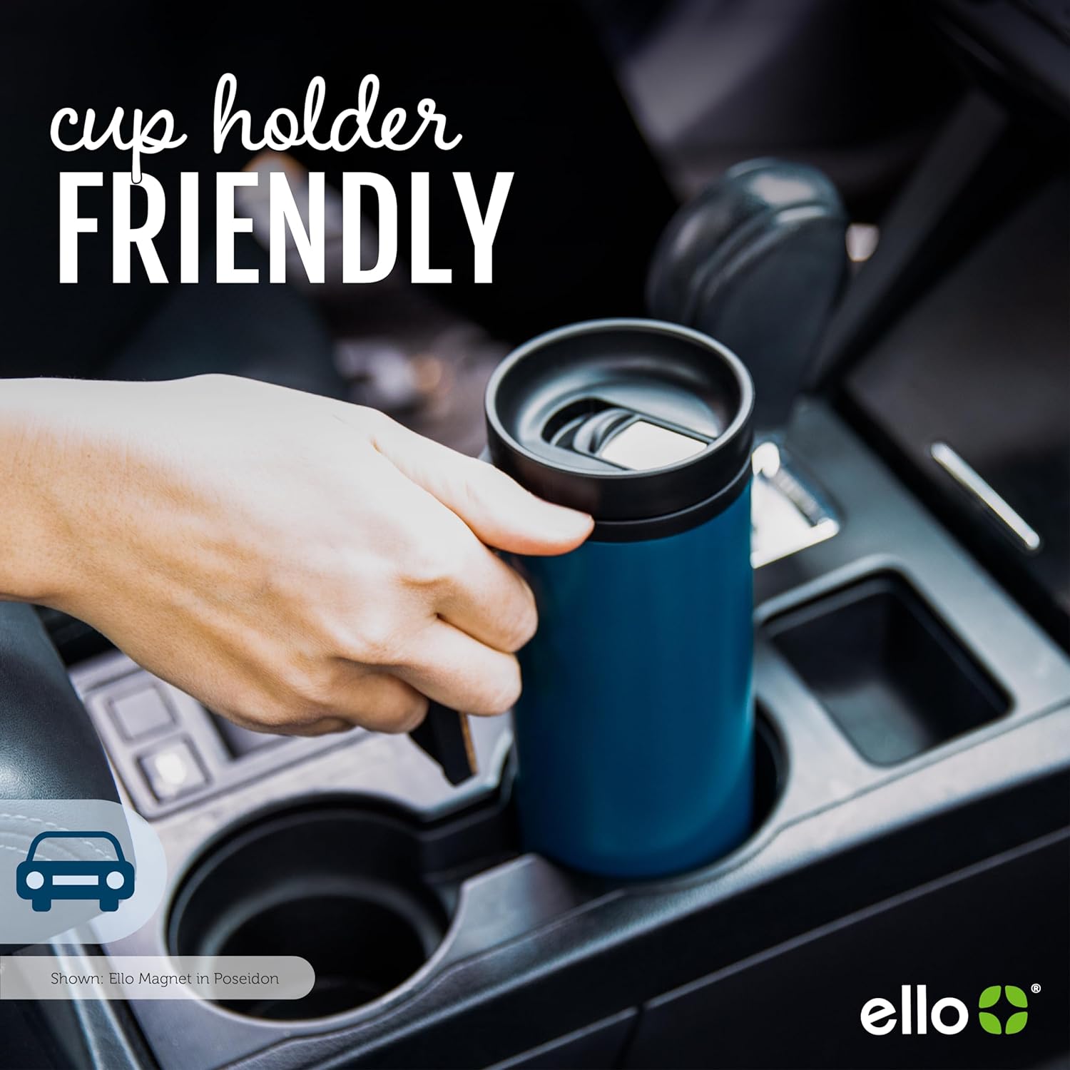 Ello Magnet 18oz Insulated Stainless Steel Travel Mug with Handle, Poseidon
