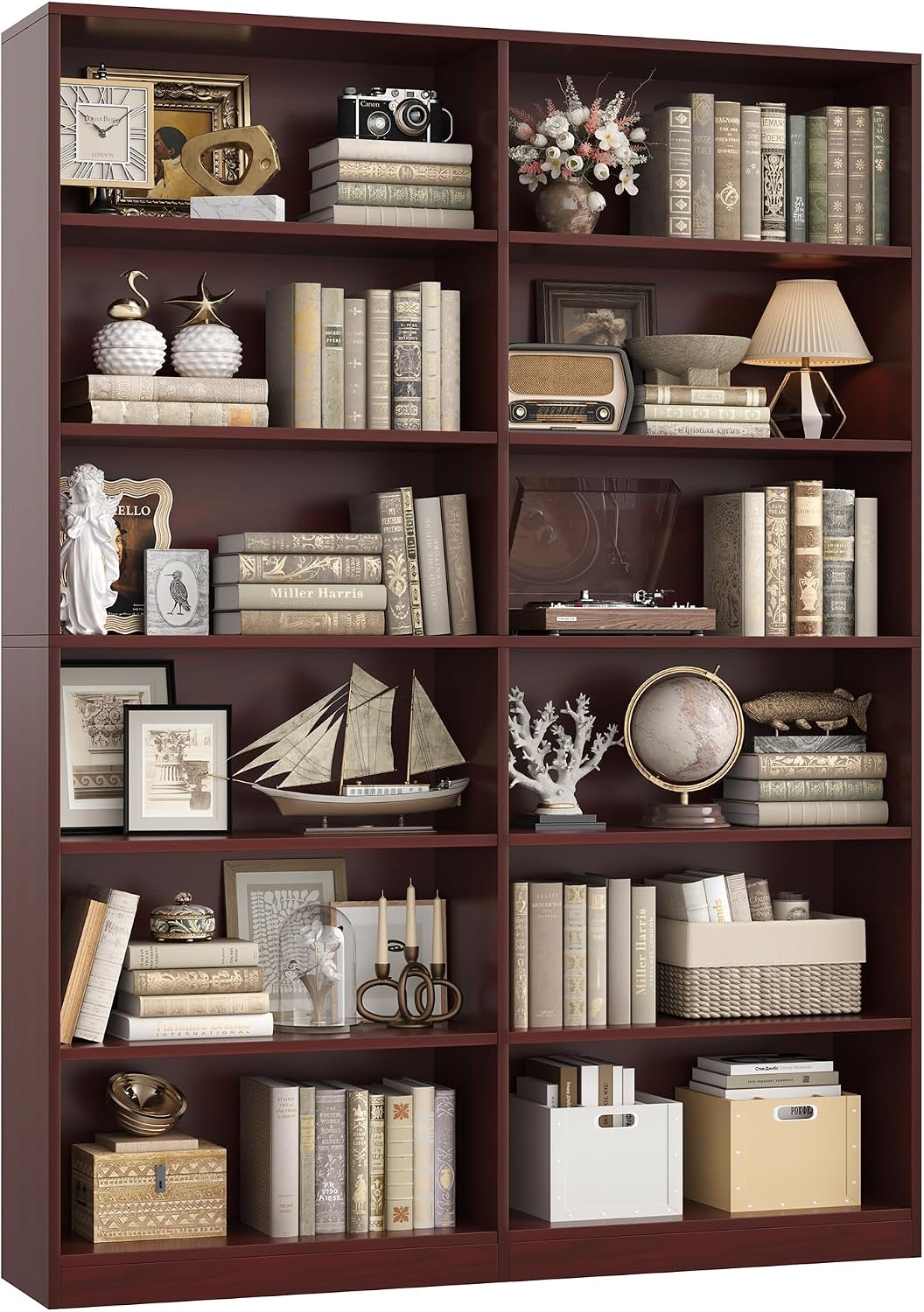Bookshelf Tall Bookcase, 6-Tier Double Wide Bookshelves, White | Freestanding Display Storage Shelves, Tall and Large Book Shelves for Home Decor Bedroom, Living Room, Home Office, Library