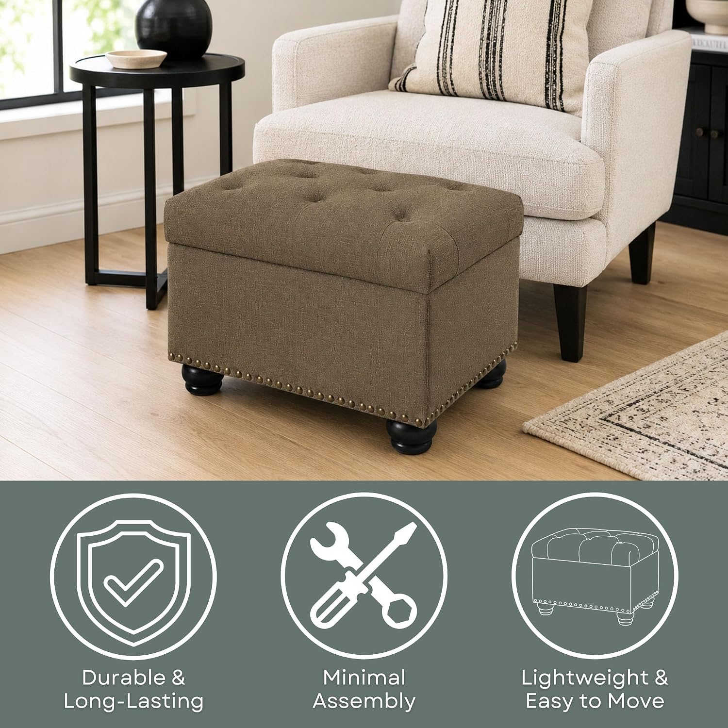 Convenience Concepts Designs4Comfort 5th Avenue Storage Ottoman 24" - Contemporary Foot Stool and Seat with Hinged Lid for Living Room, Dining Room, Office, Den, Espresso Faux Leather