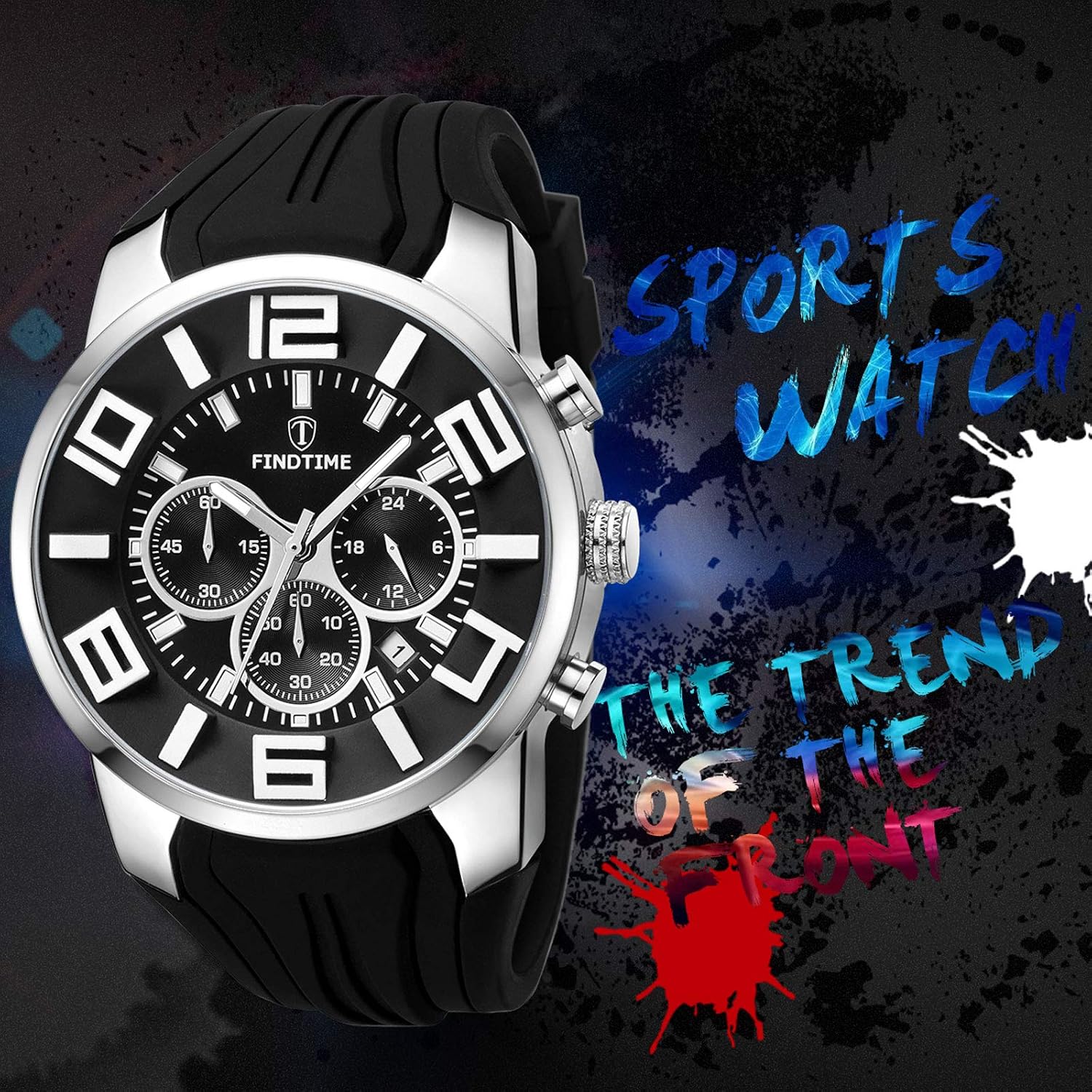 findtime Mens Sport Watches for Men Reloj para Hombre Colorful Cool Unique Analog Stylish Wrist Watch Chronograph for Running Training Stopwatch