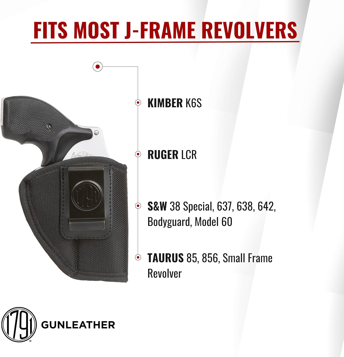 1791 Gunleather IWB Holster Fits J-Frame, 38 Special & Snub Nose Revolvers | Soft leather holster fits Ruger LCR, S&W 642, 637, 638, Bodyguard, Model 60, Taurus 85, 856, Kimber K6S, J-Frame
