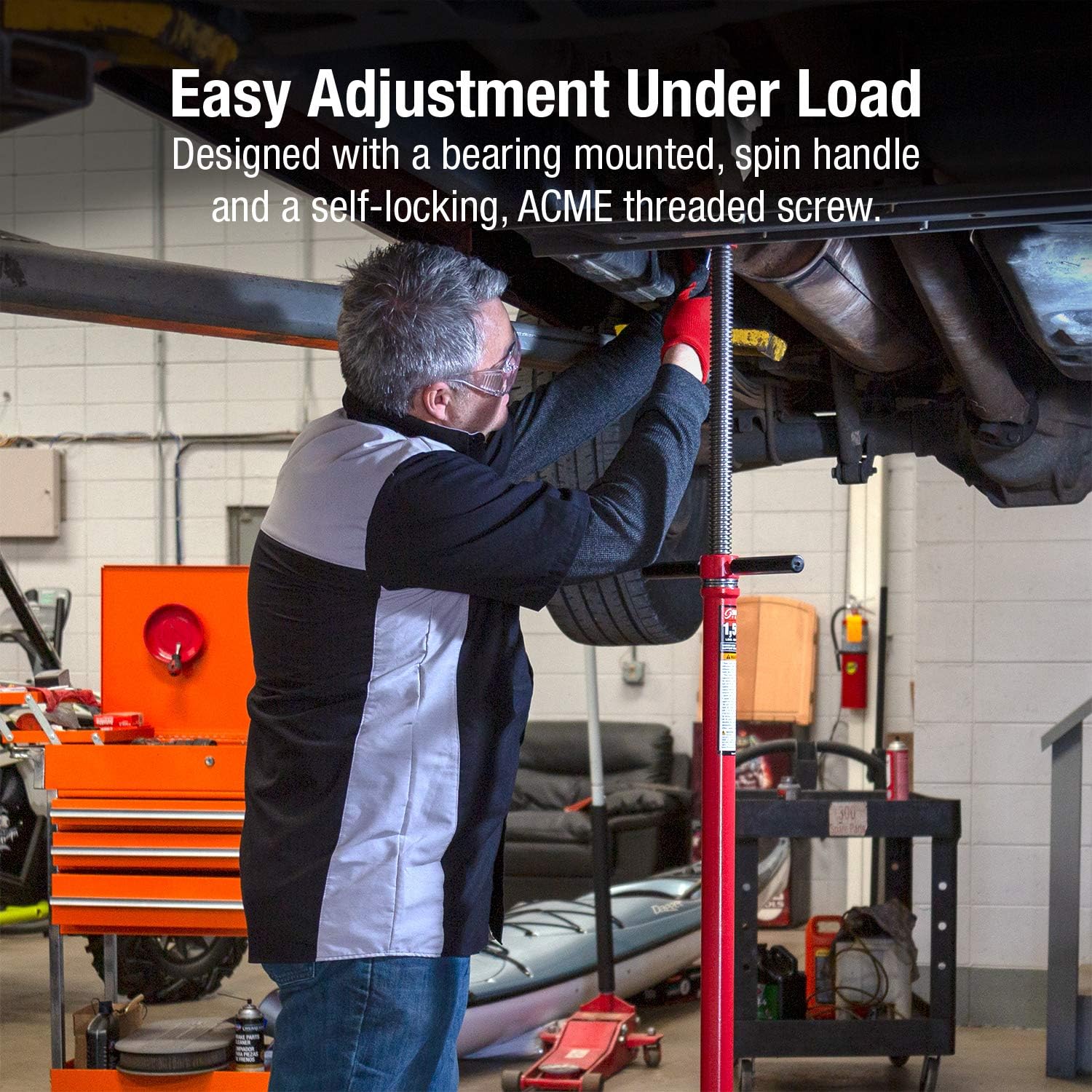 SUNEX TOOLS 6810A, Underhoist Support Stand with Foot Pedal, ¾ Ton Capacity, Large Base, Bearing Mounted Spin Handle, Height Adjustment Under Load, Lightweight, Supports Vehicle Components Only