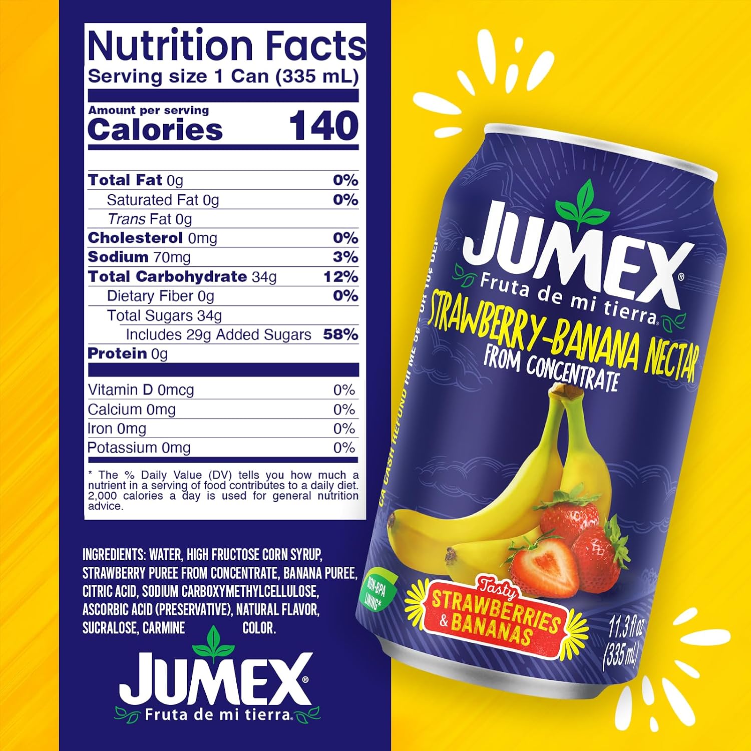 Jumex Mango Nectar Juice & Peach Nectar - Made with Fresh Fruit Puree - Tropical Fruit Juice Concentrate for Smoothie Mix, Cocktail Mixers & Kids Beverages - 11.3oz, 12 Pack Canned Drinks