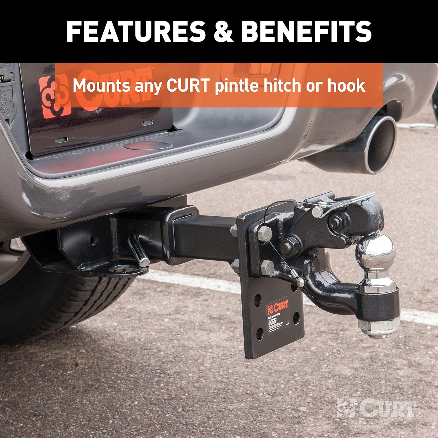 CURT 48325 Adjustable Pintle Mount for 2-Inch Hitch Receiver, 15,000 lbs., 6-1/2-Inch Drop, 8-Inch Length