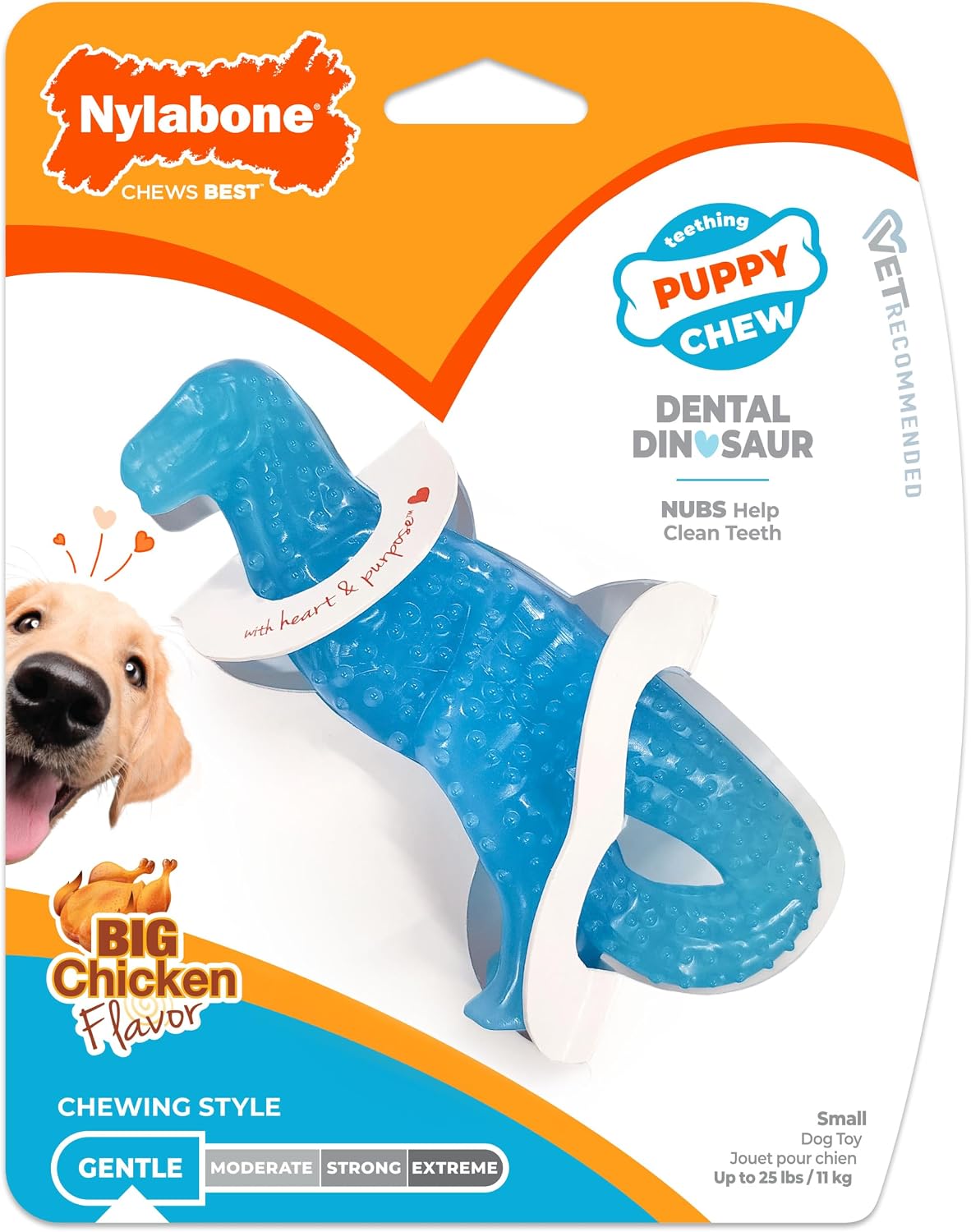 Nylabone Puppy Pacifier Chew Toy, Teething Toys for Puppies up to 25 lbs | Puppy teething toys with bacon flavor, soft material, textured nubs massage gums
