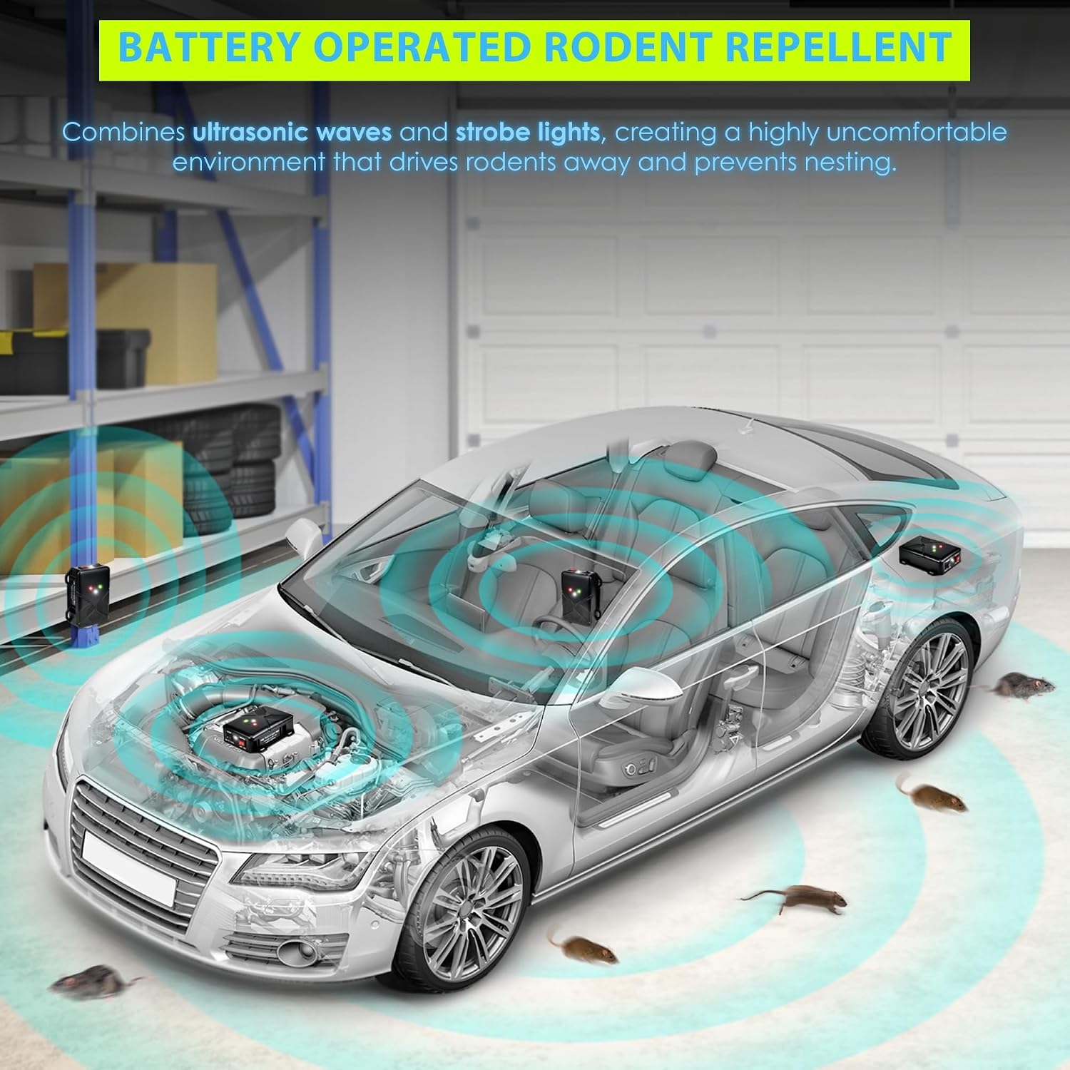 Loraffe Under Hood Animal Repeller Ultrasonic Rodent Repellent for Vehicle