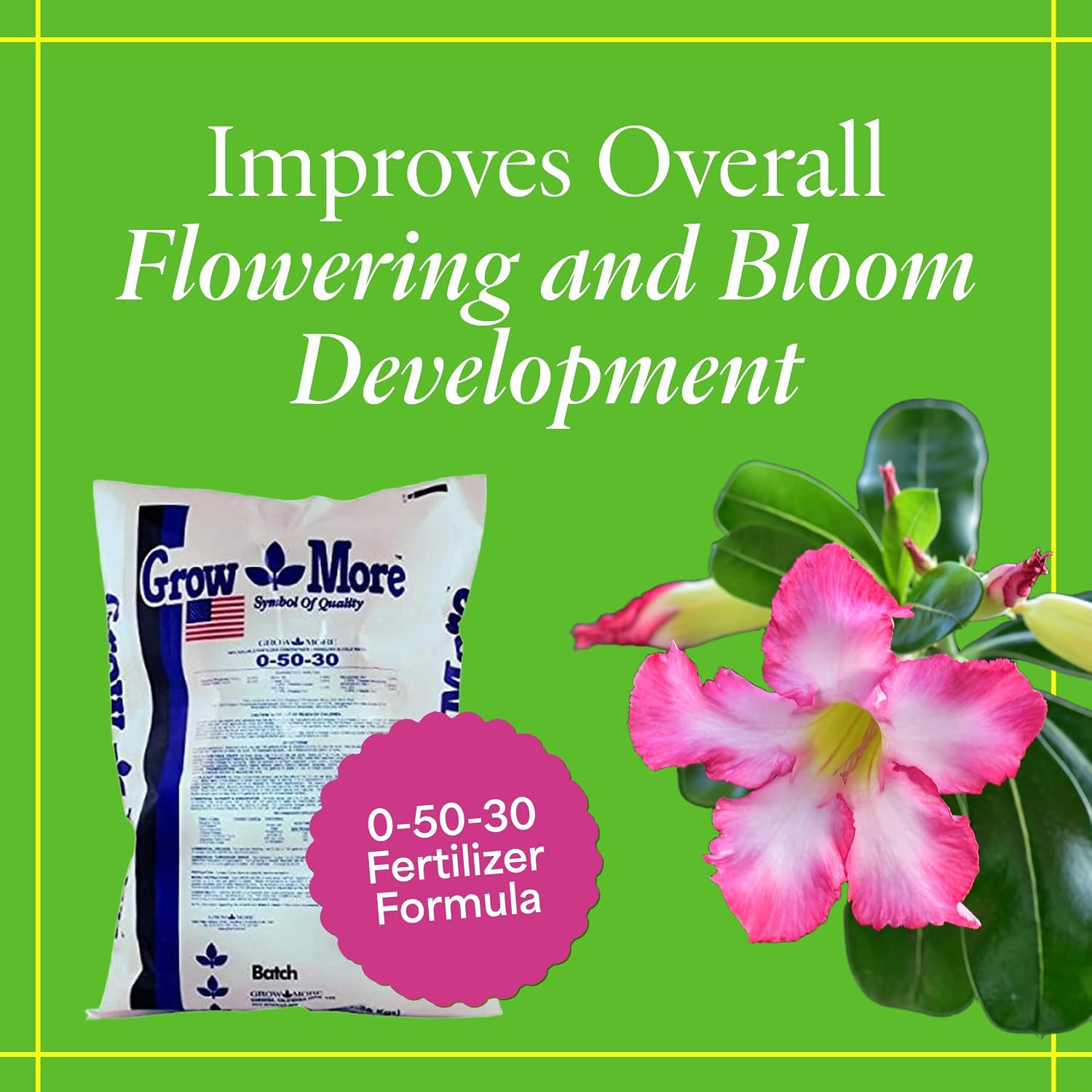 Grow More Grow Bloom (0-50-30) - 25lbs of High Potassium & High Phosphorus Fertilizer for Flowering Plants - Water Soluble Fertilizer for Outdoor &