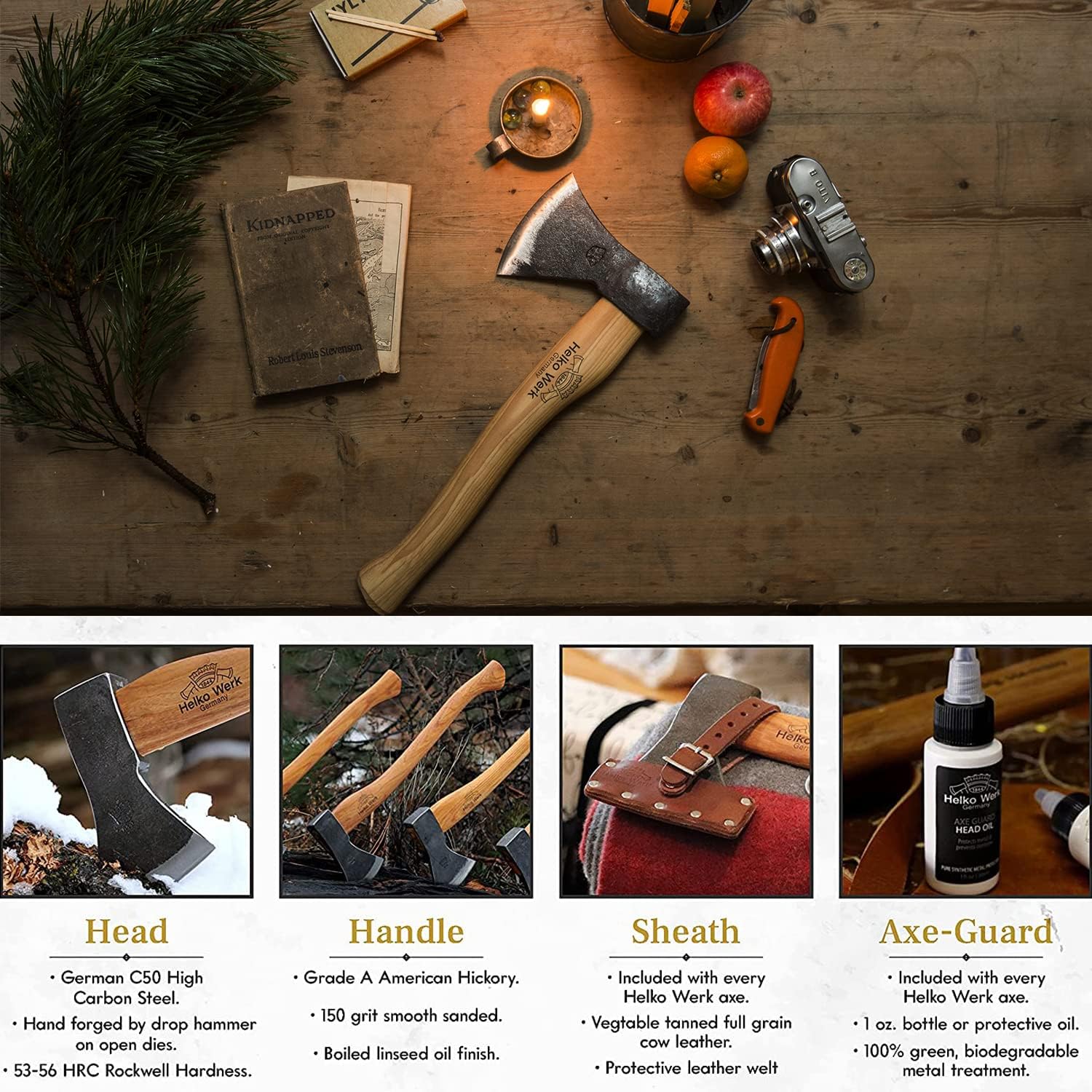 1844 Helko Werk Germany Traditional Hessen Woodworker Felling Axe (13563) | Made in Germany Hand Forged Felling Axe and Cutting Forest Axe for Felling Trees Head 2-3/4 lbs, Handle 28 inches