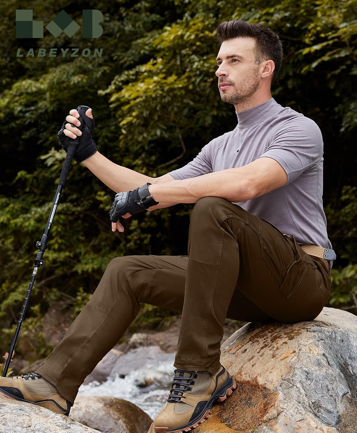 LABEYZON Men's Casual Cargo Work Pants Outdoor Lightweight Military Tactcial Pants for Men with 9 Pockets
