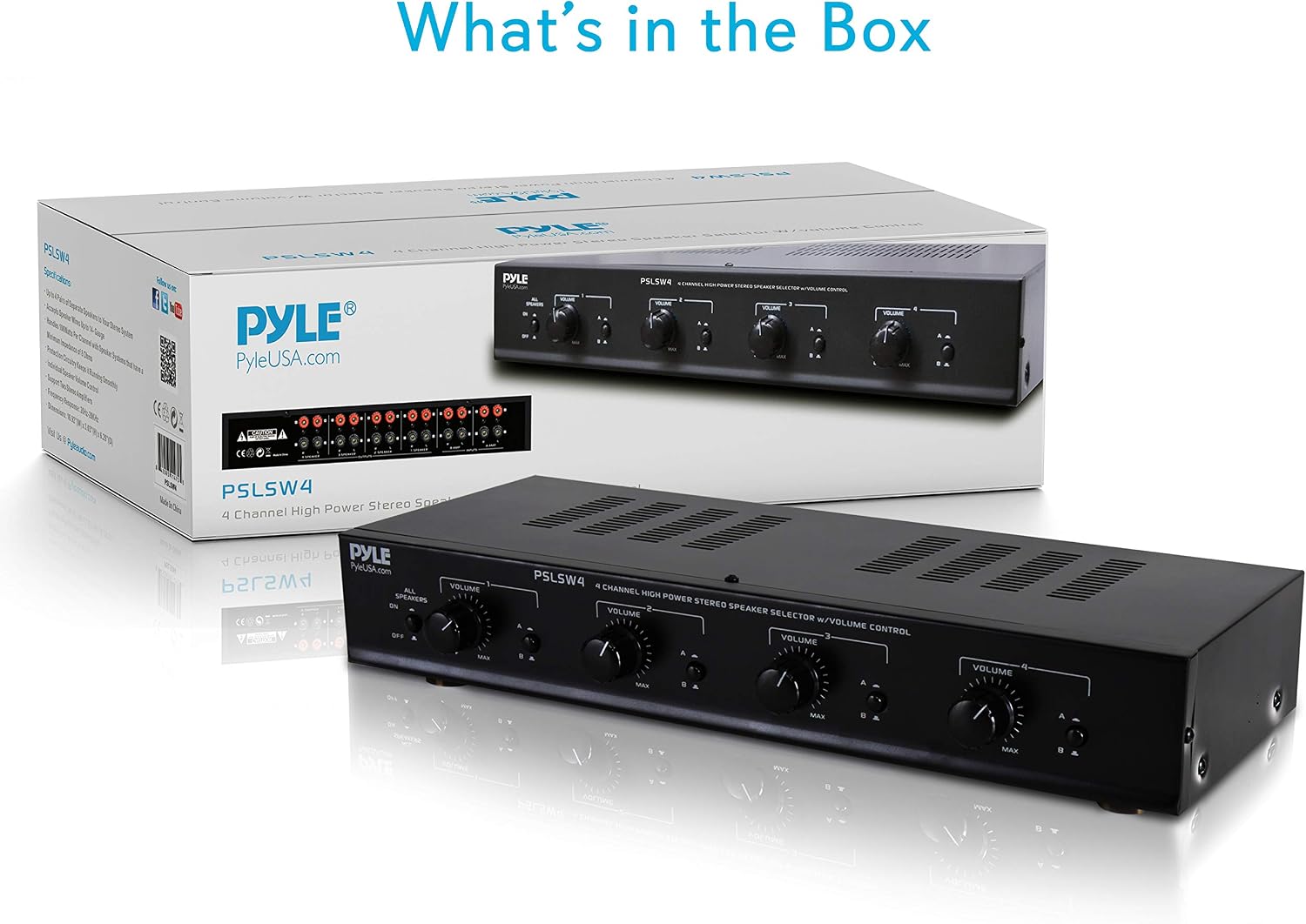 Pyle 4 Channel Speaker Selector Switch - Multi Zone A B Speaker Distribution Controller Box w/Independent Audio Source Volume Control