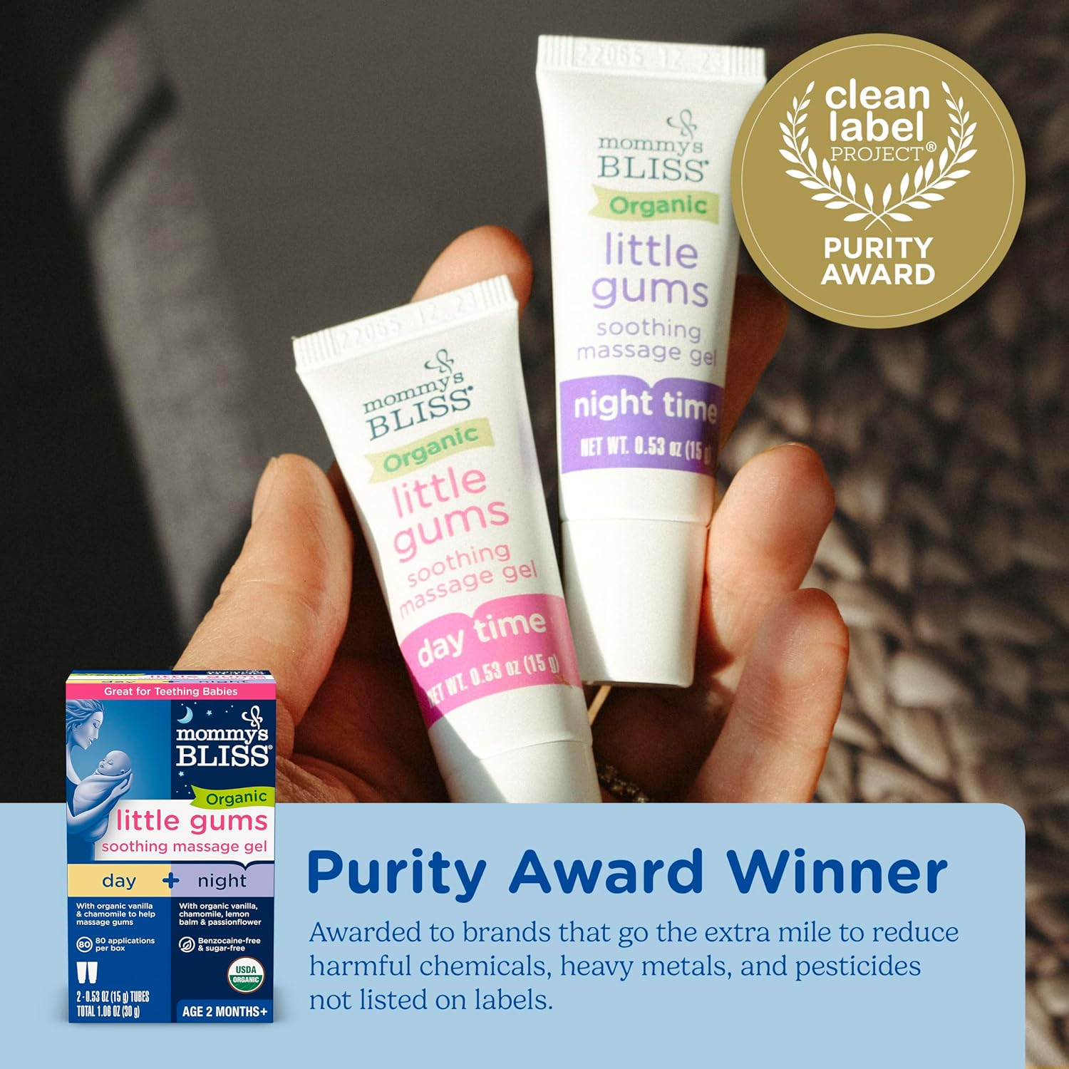 Mommy's Bliss Organic Little Gums Soothing Massage Gel Day and Night Combo, Great for Teething Babies, Age 2 Months+, Sugar Free, Mild & Sweet Flavor