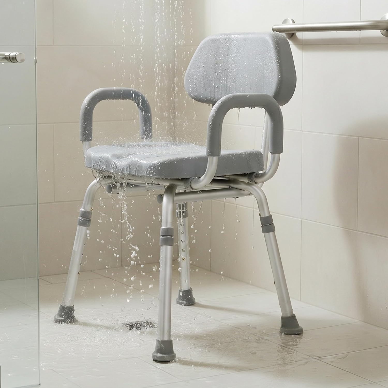 Comfortable Shower Chair for Elderly and Disabled for Inside Shower Seats | Sit Securely While Bathing - Blue, padded seat, adjustable height, aluminum frame, backrest, 400 lb