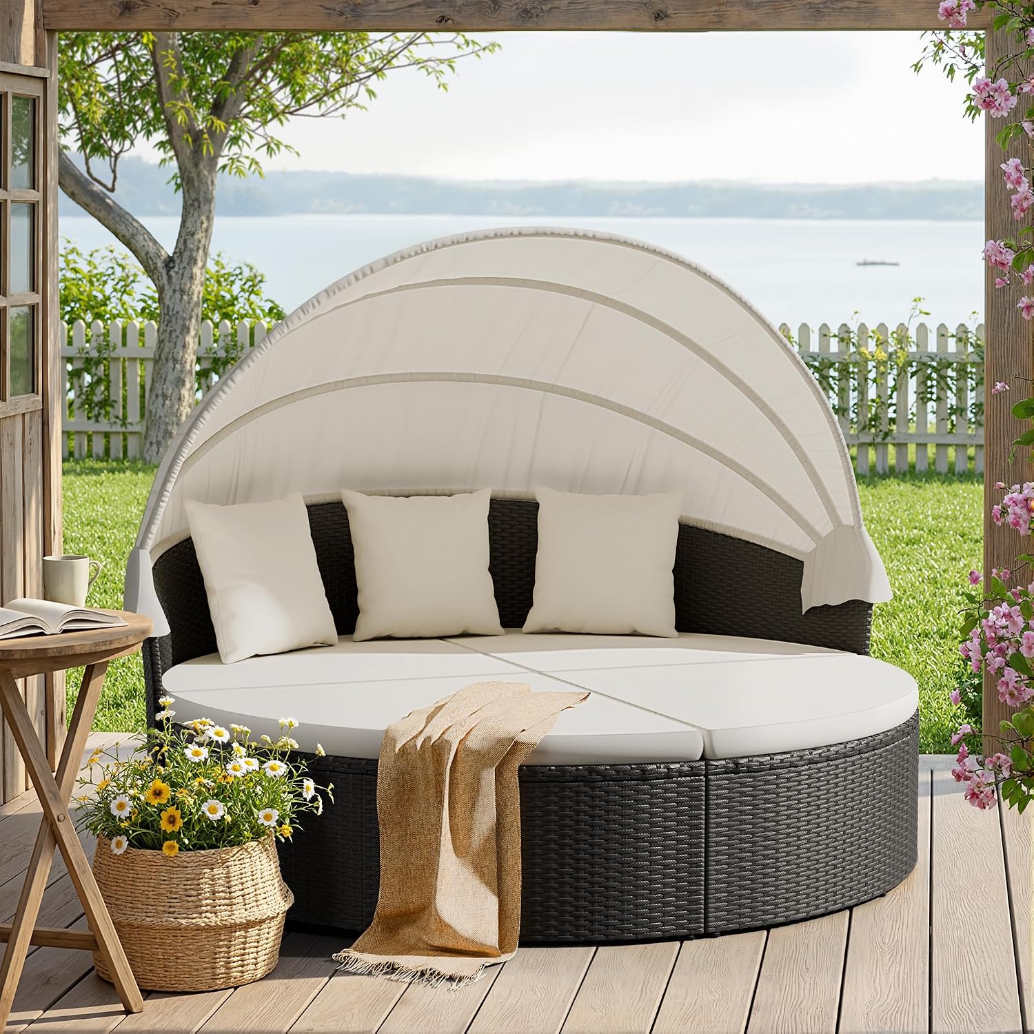 Devoko Patio Furniture Outdoor Round Daybed,Sectional Sofa