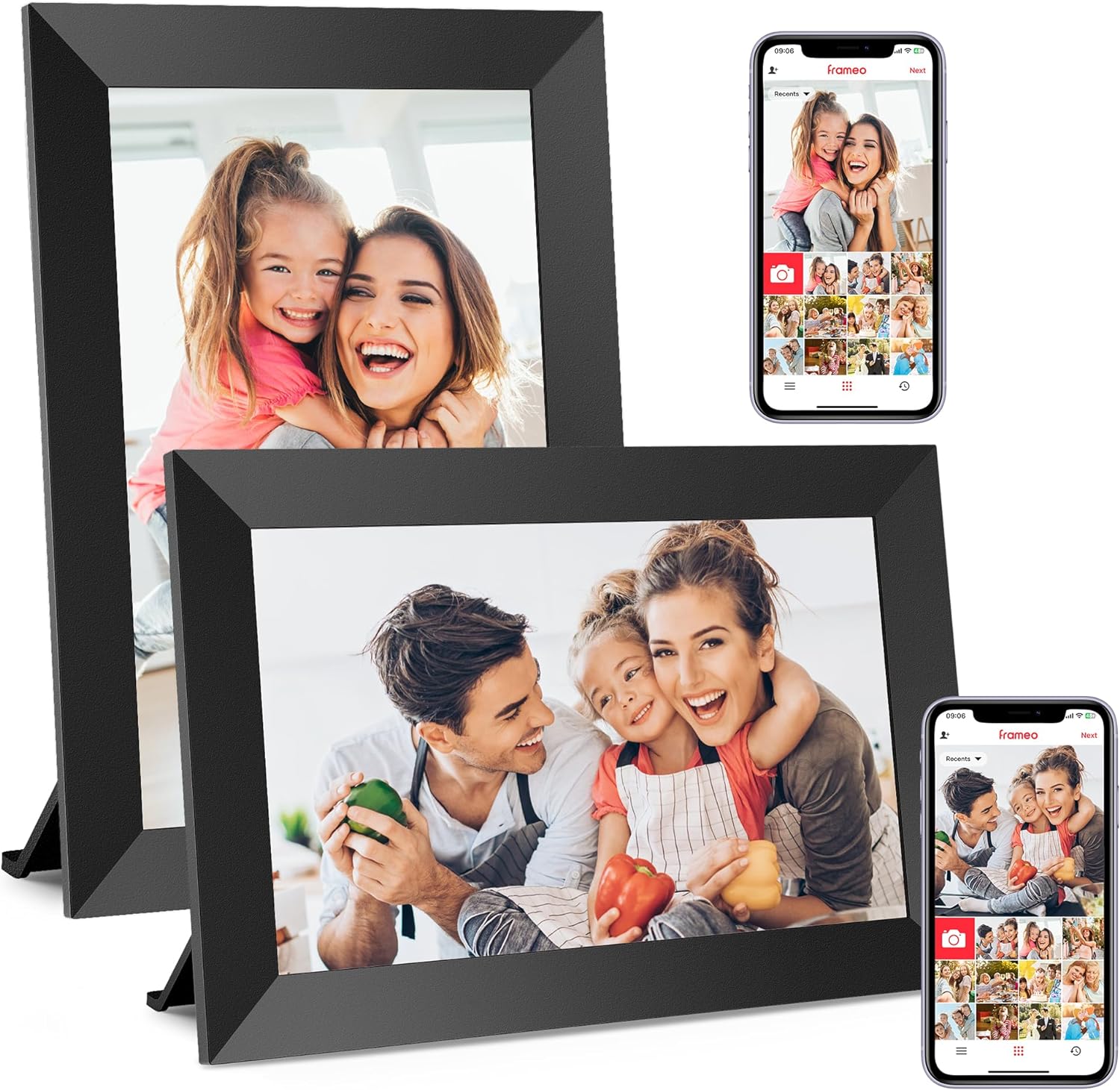 BIGASUO Digital Picture Frame, 10.1" Frameo Digital Frame WiFi with 32GB Memory, 1280x800 IPS Touch Screen