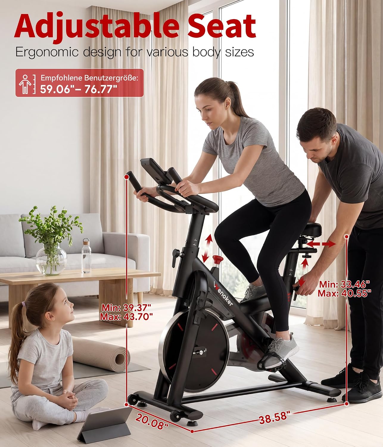 Wenoker Exercise Bike for Home, Magnetic Stationary Bike with App Sync, Indoor Cycling Bike with Adjustable Seat & Handlebar, Quiet Belt Drive, LCD Monitor, Tablet Holder & Transport Wheels for Cardio Workout